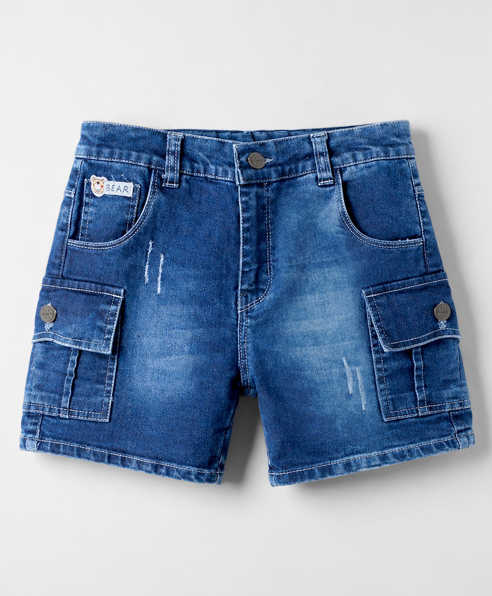 Olio Kids Knit Above Knee Length Denim Shorts with Bear Patch - Light Blue-picture-25