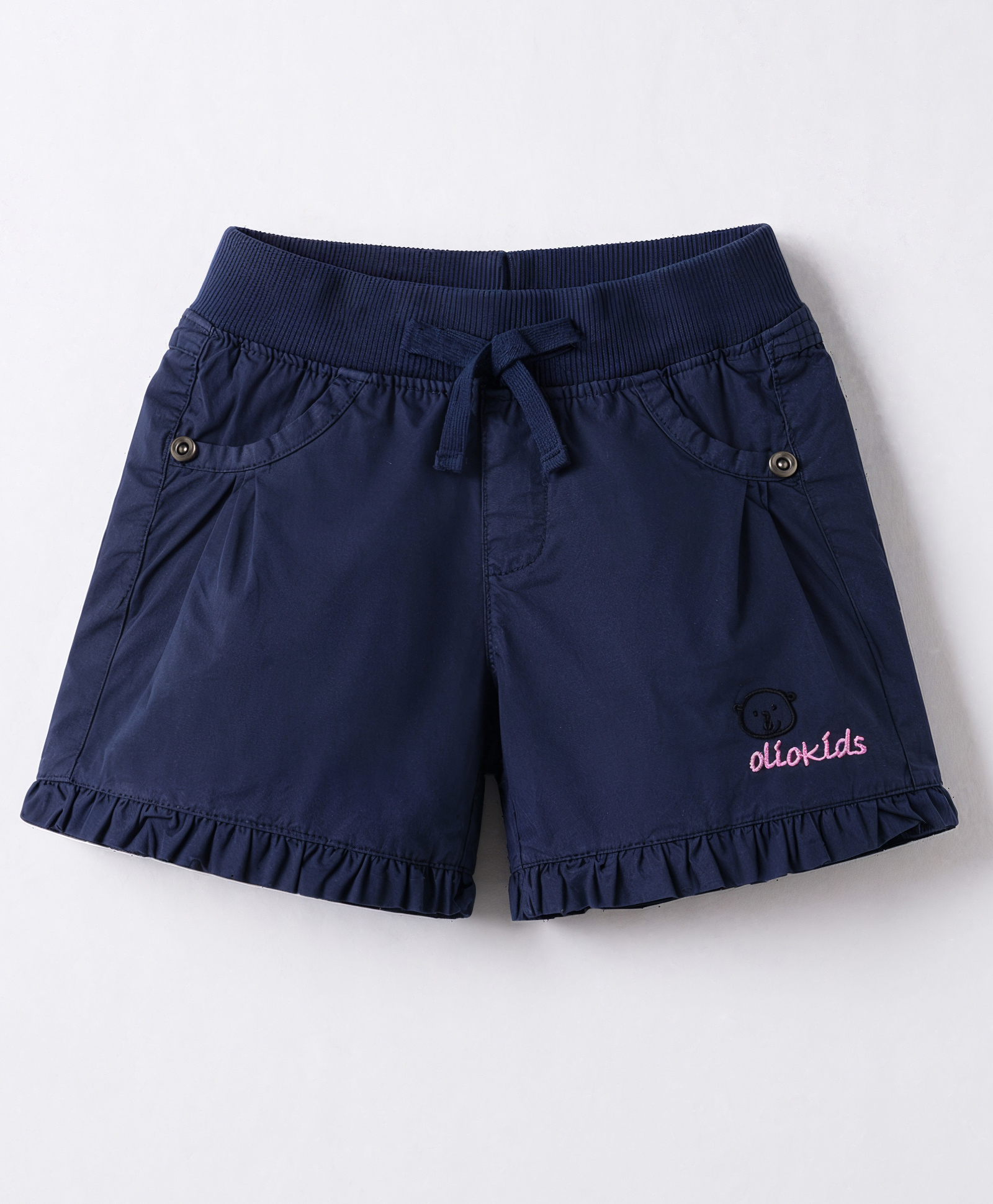 Olio Kids Cotton Knit Above Knee Length Solid Shorts - Navy Blue-picture-13