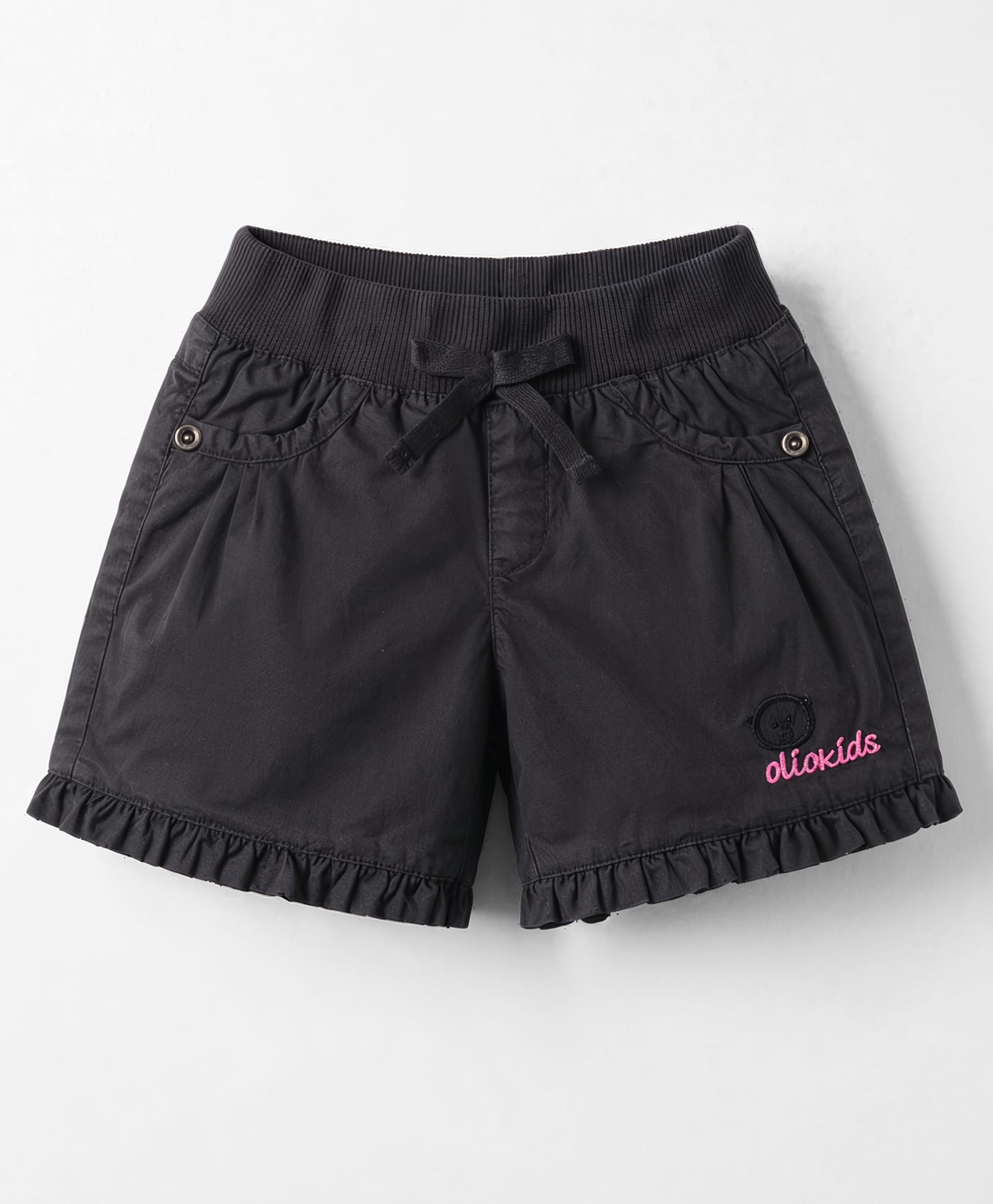 Olio Kids Cotton Knit Above Knee Length Solid Shorts - Black-image-47