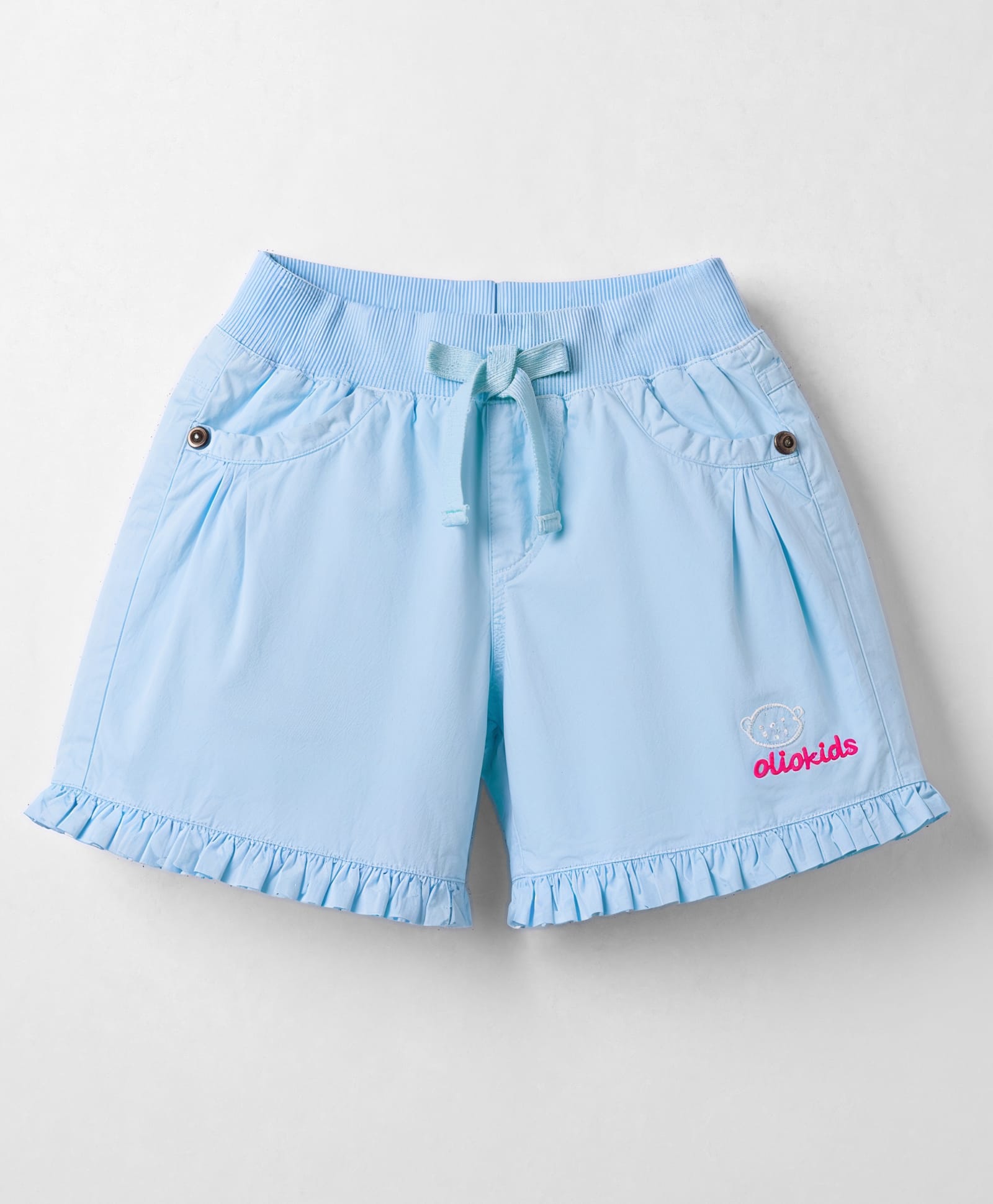 Olio Kids Cotton Knit Above Knee Length Solid Shorts - Sky Blue-image-37