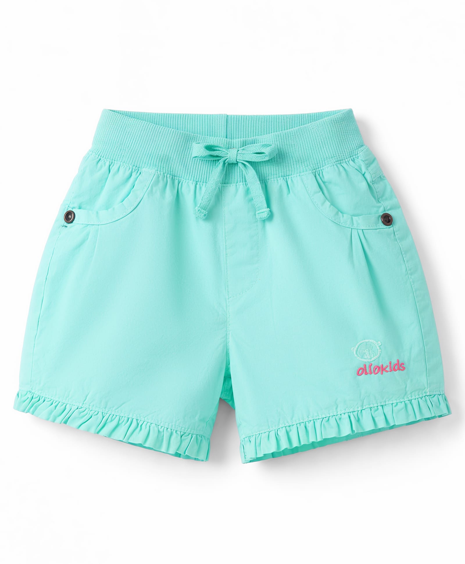 Olio Kids Cotton Knit Above Knee Length Solid Shorts - Sea Green-image-34