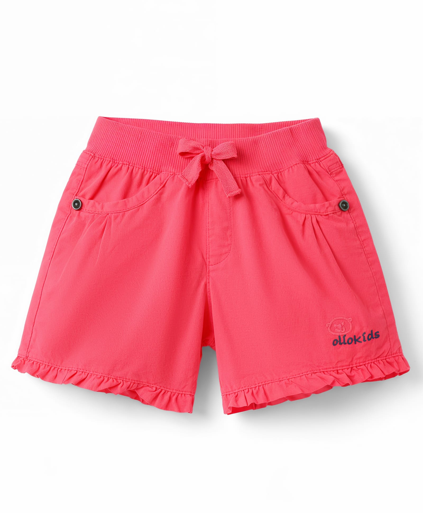 Olio Kids Cotton Knit Above Knee Length Solid Shorts - Fuchsia-picture-42