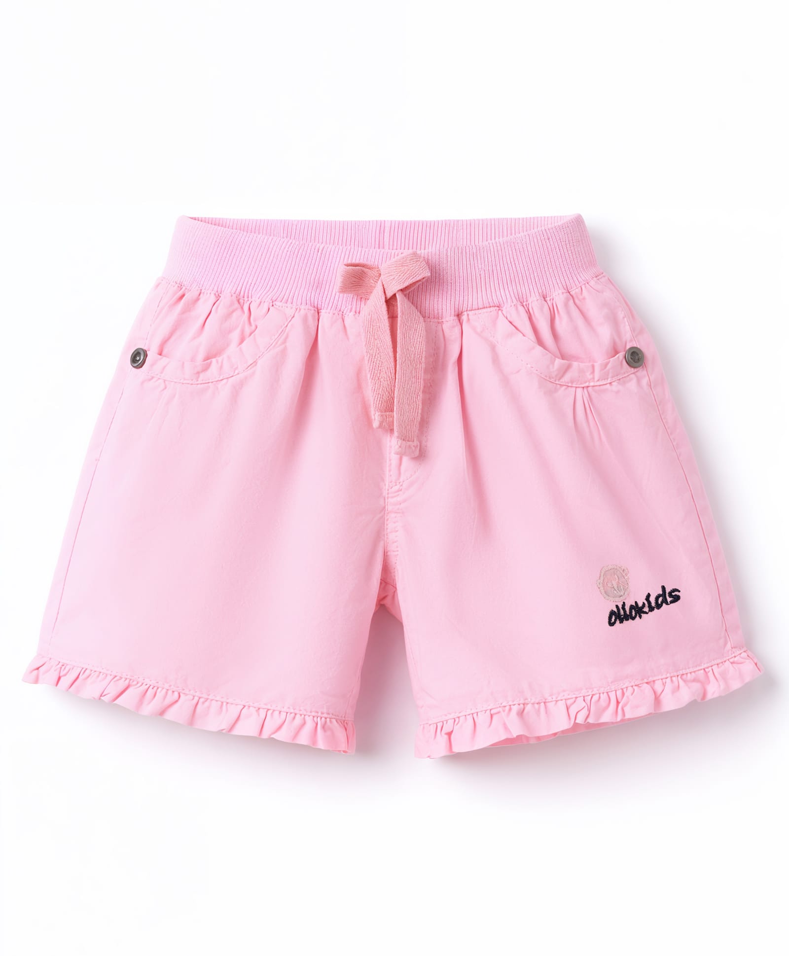 Olio Kids Cotton Knit Above Knee Length Solid Shorts - Pink-picture-42