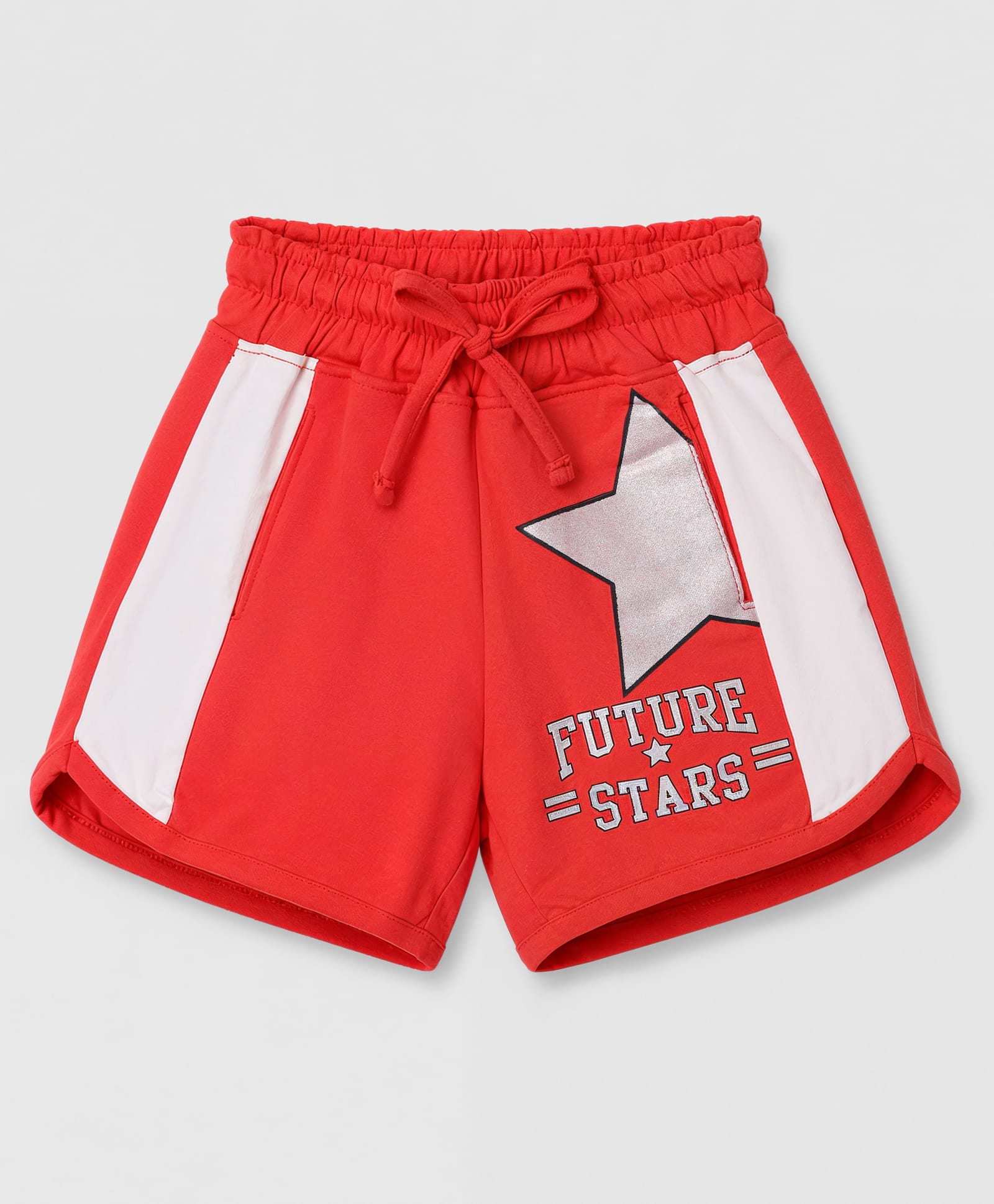 Olio Kids Cotton Knit Above Knee Length Shorts with Star Print - Red-picture-10