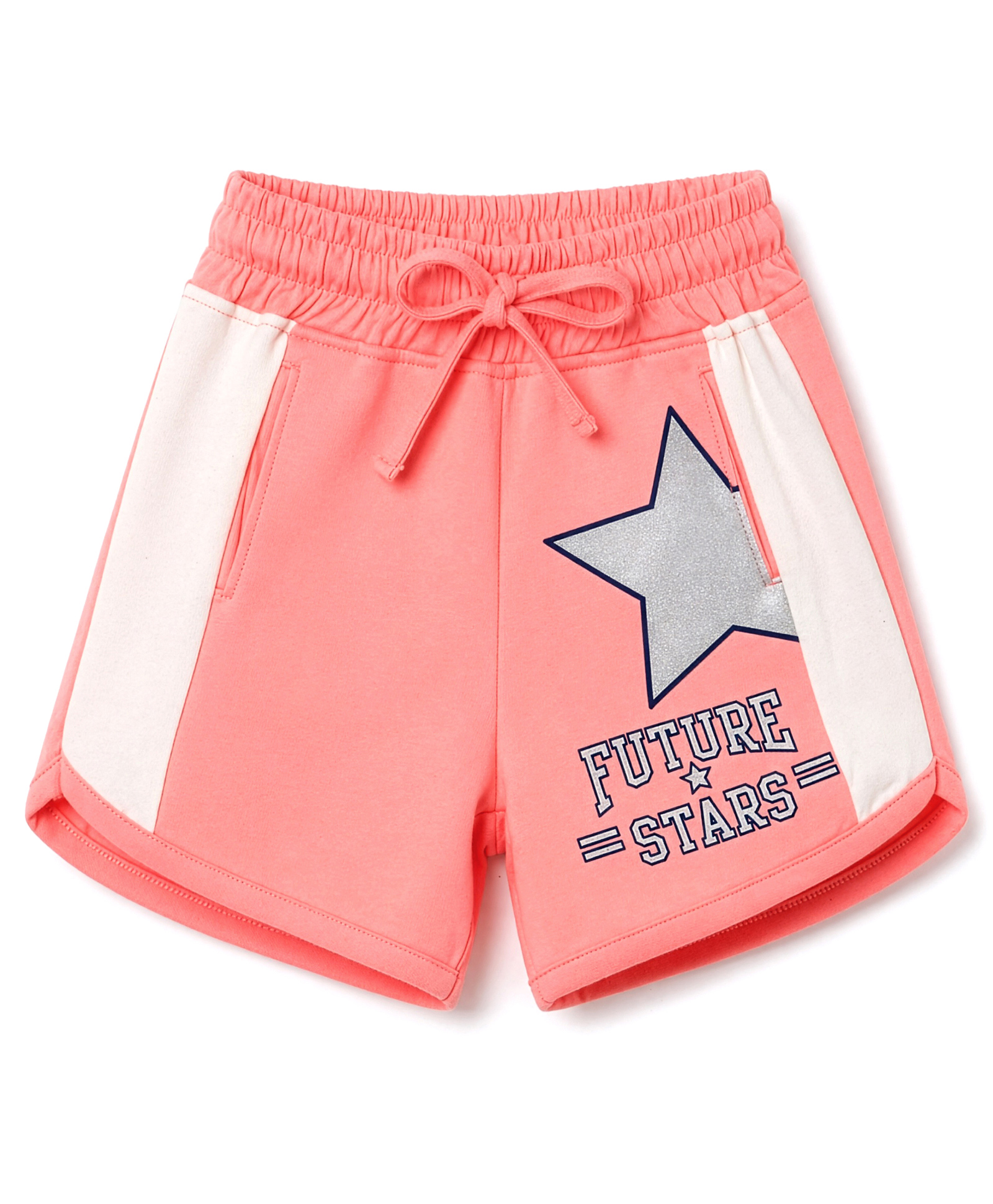 Olio Kids Cotton Knit Above Knee Length Shorts with Star Print - Pink-picture-47