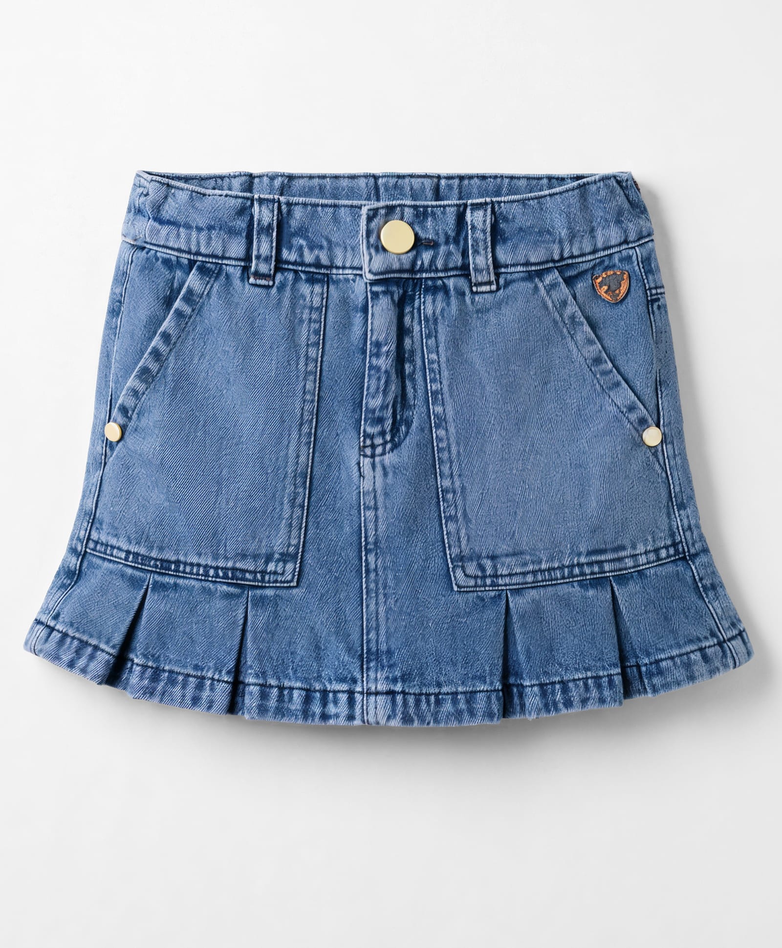 Olio Kids Denim Knit Above Knee Length Washed Skirt - Light Blue-image-7