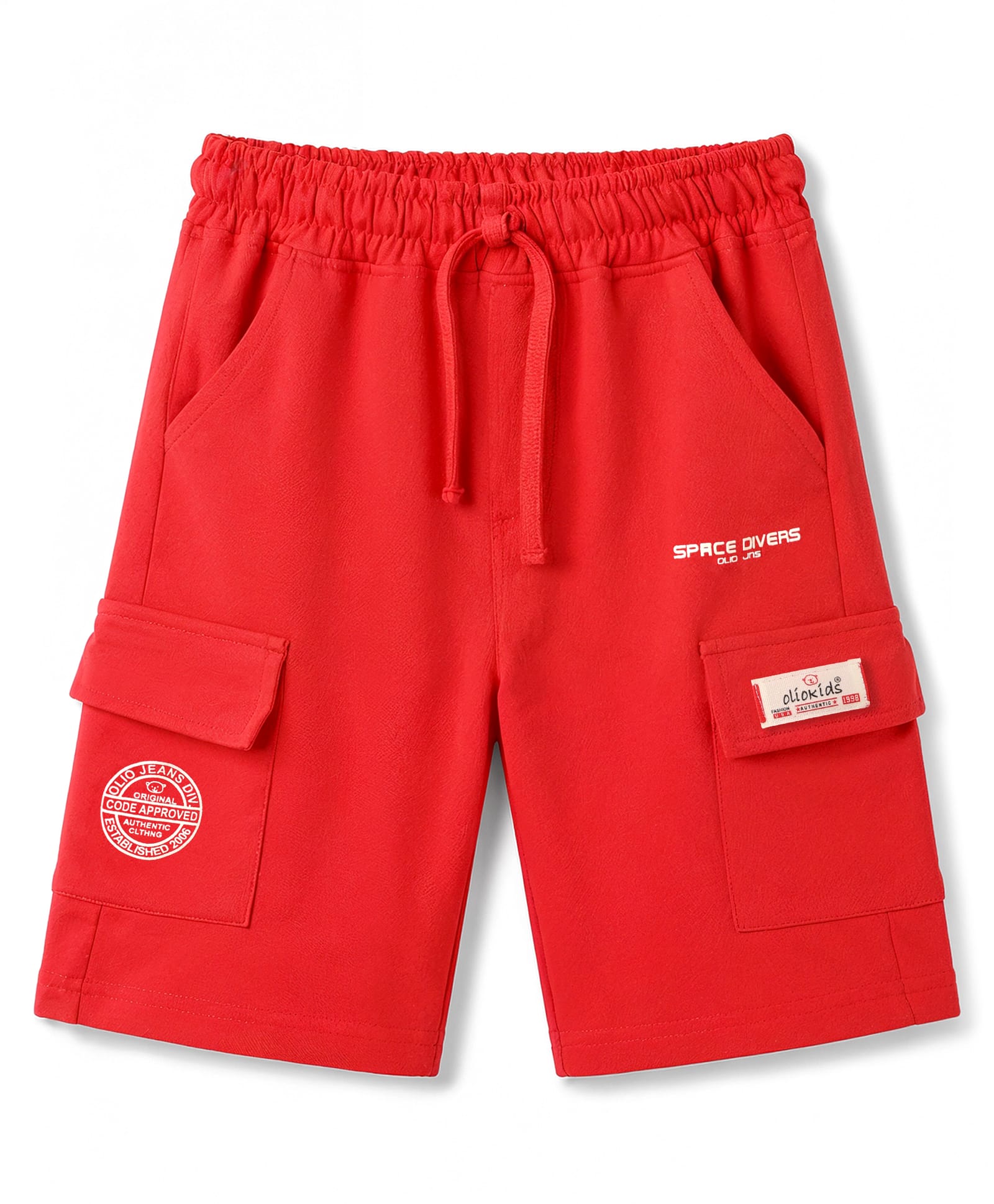 Olio Kids Cotton Knit Above Knee Length Shorts with Text Print - Red-picture-13