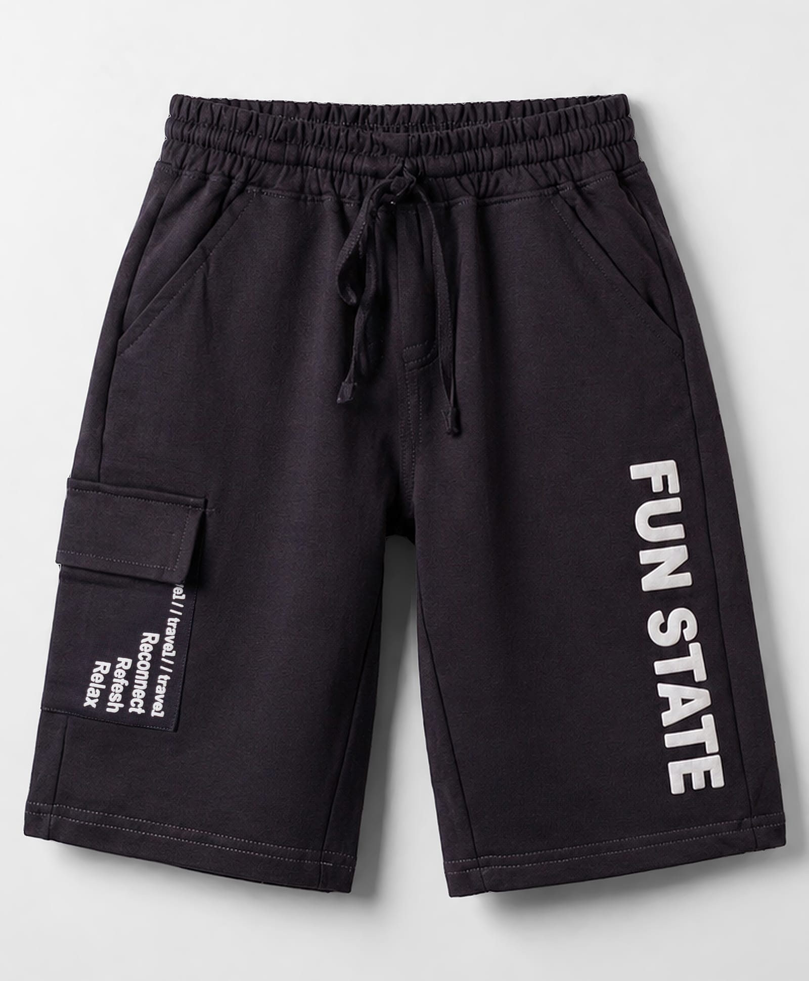 Olio Kids Cotton Knit Above Knee Length Shorts with Text Print - Grey-picture-25