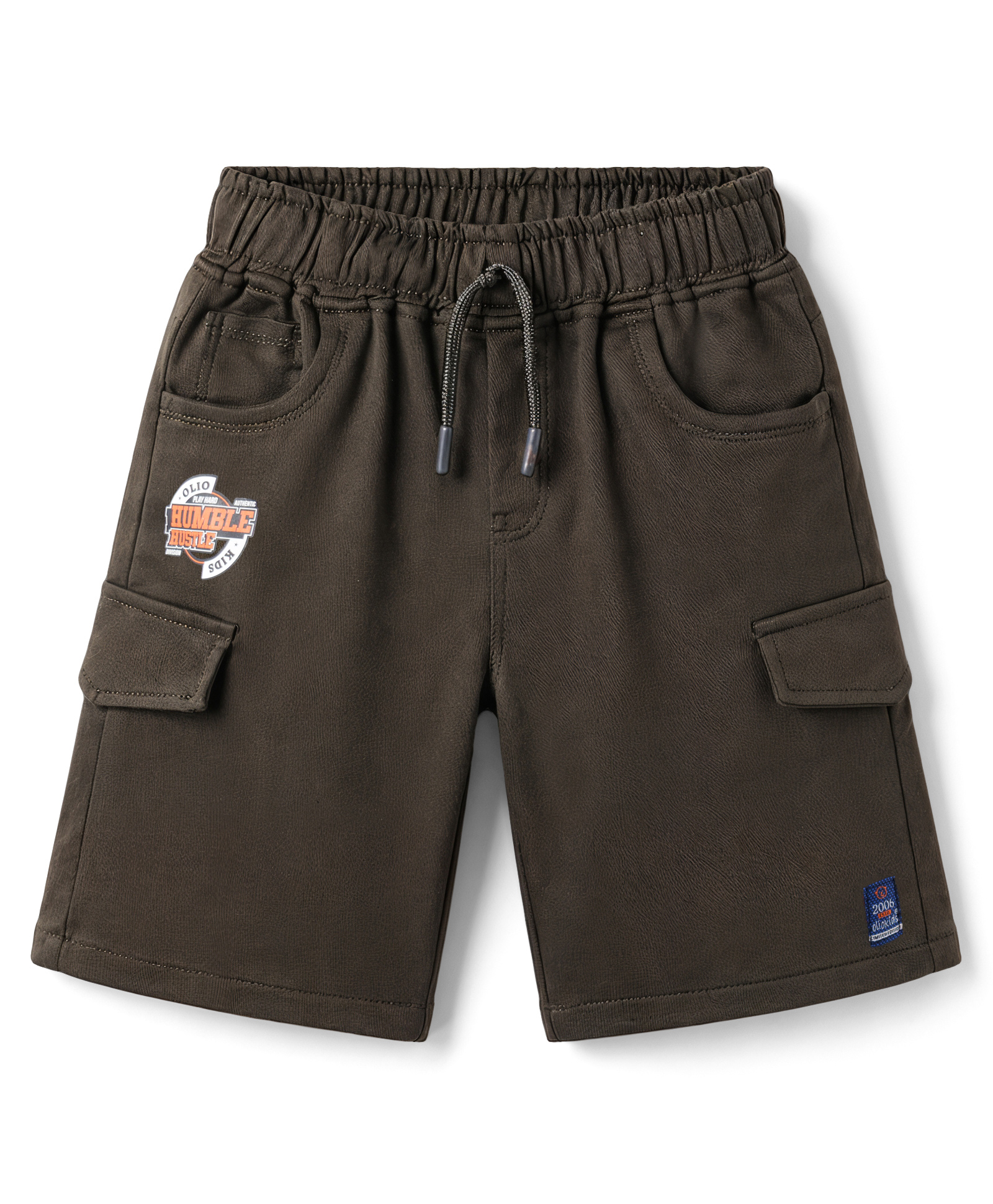 Olio Kids Cotton Knit Above Knee Length Shorts with Text Print - Olive Green-picture-23