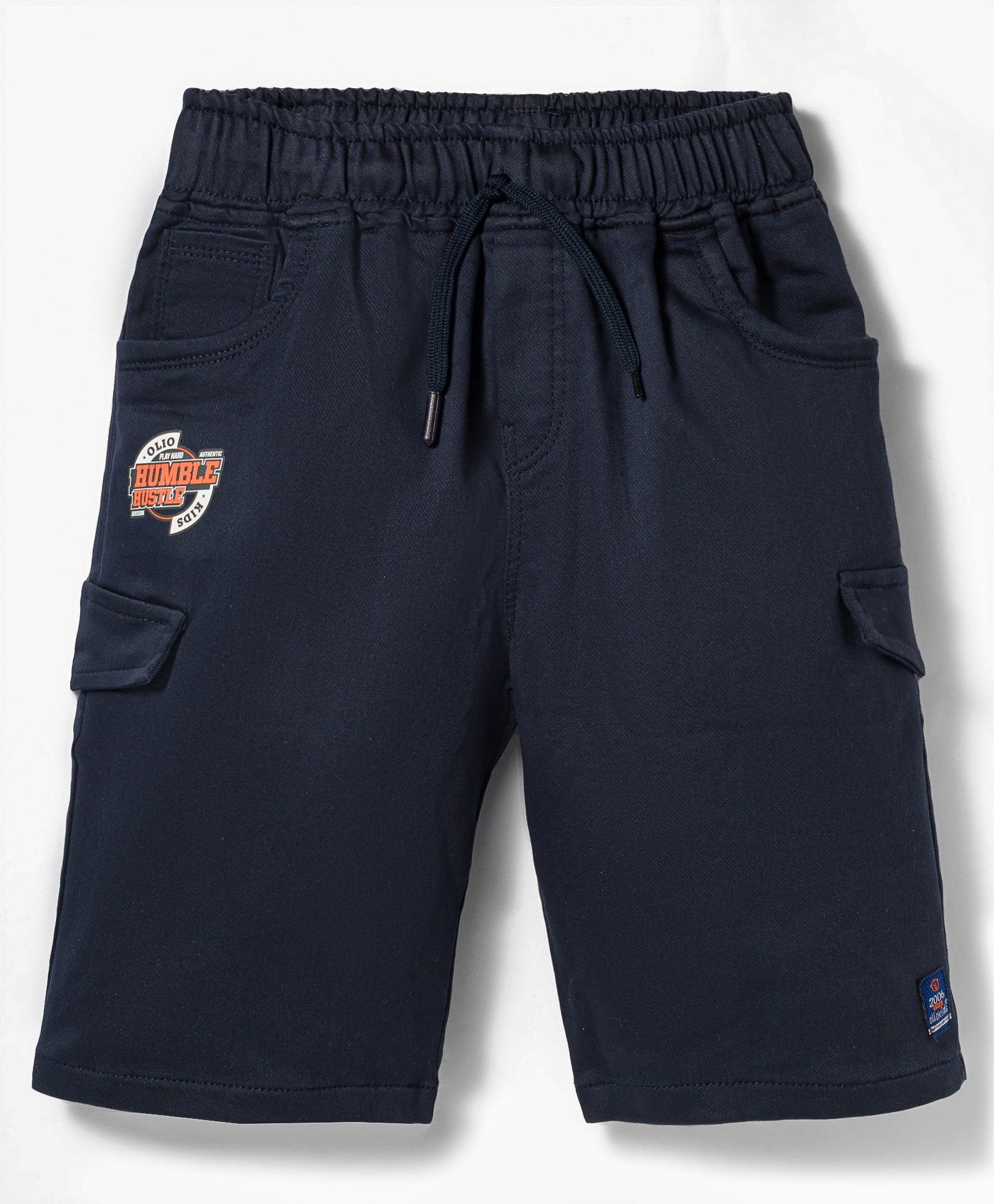 Olio Kids Cotton Knit Above Knee Length Shorts with Text Print - Navy Blue-picture-16