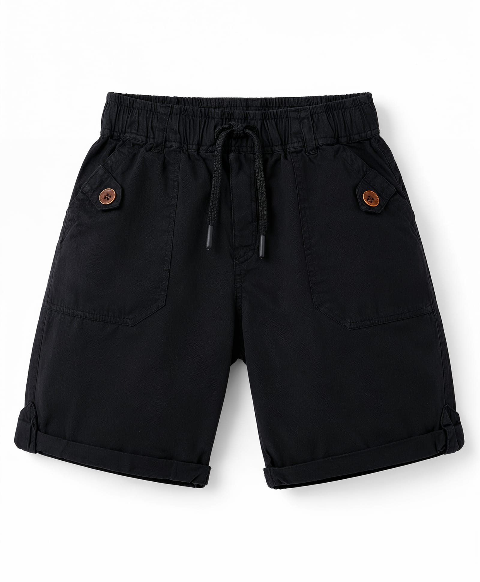 Olio Kids Cotton Knit Above Knee Length Solid Shorts - Black-picture-12