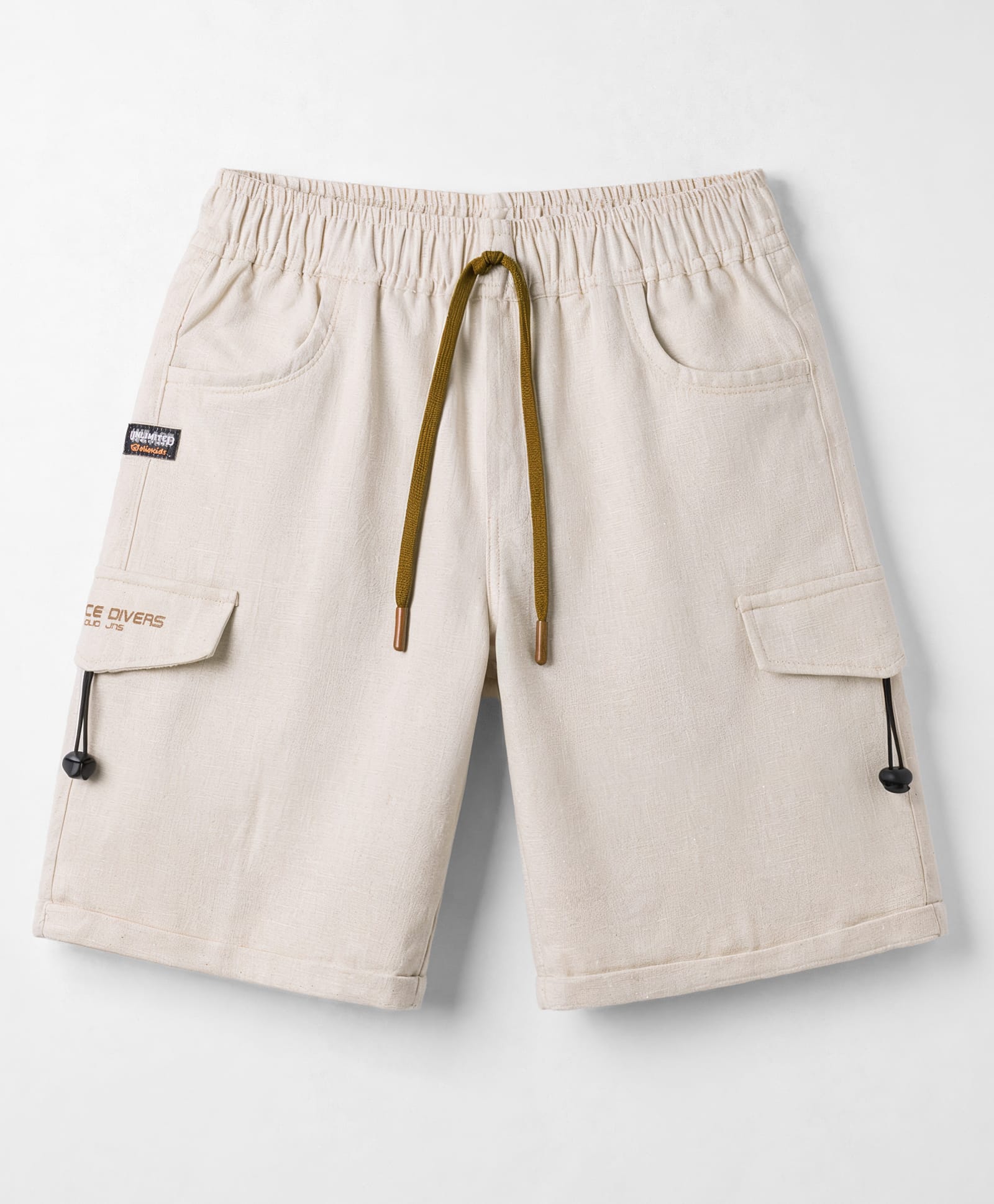Olio Kids Cotton Knit Above Knee Length Text Printed Shorts With Cargo Pockets & Patch - OffWhite & Brown-picture-27