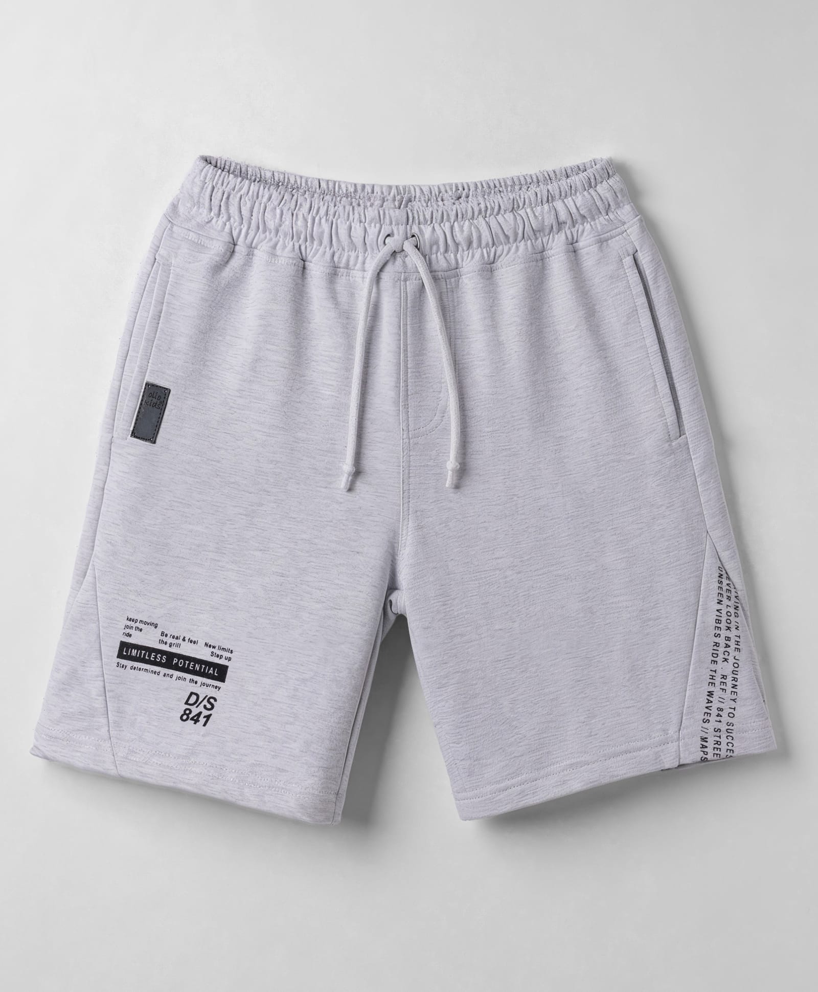 Olio Kids Cotton Knit Above Knee Length Text Printed Cut N Sew Shorts - Grey-image-20