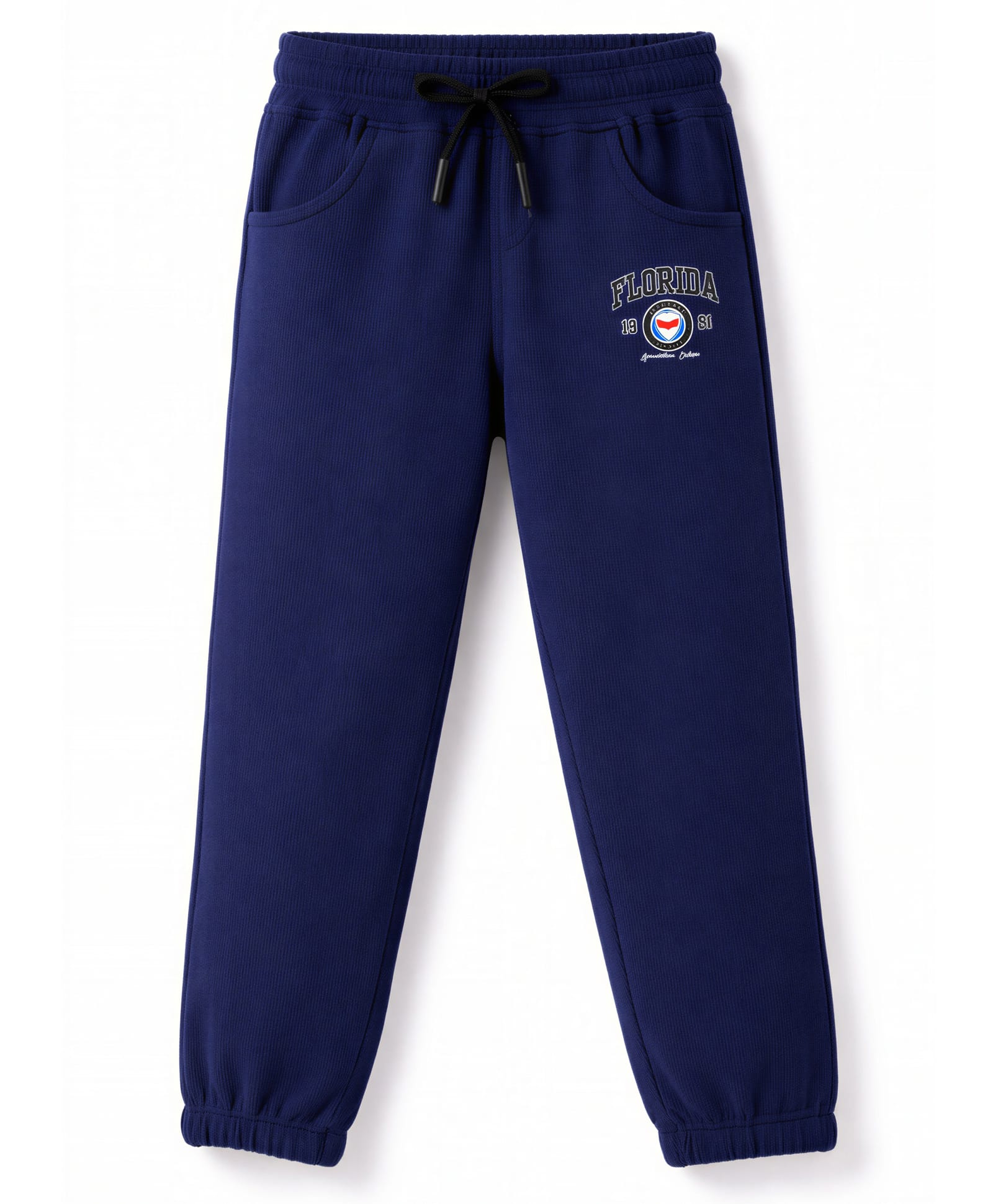 Olio Kids Knitted Full Length Solid Lounge Pants - Navy Blue-image-26