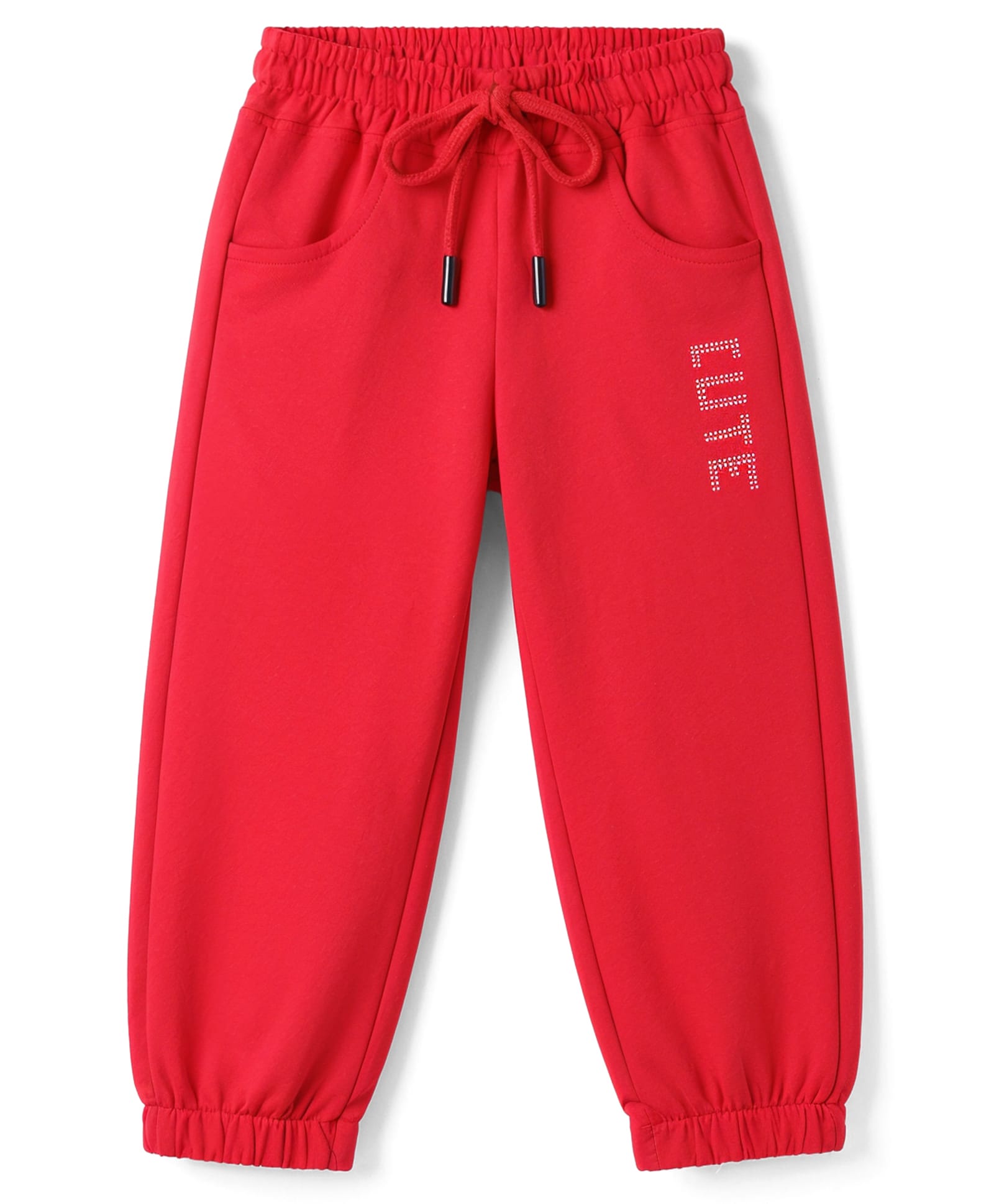 Olio Kids Knitted Full Length Lounge Pant With Embellishment - Maroon-picture-5