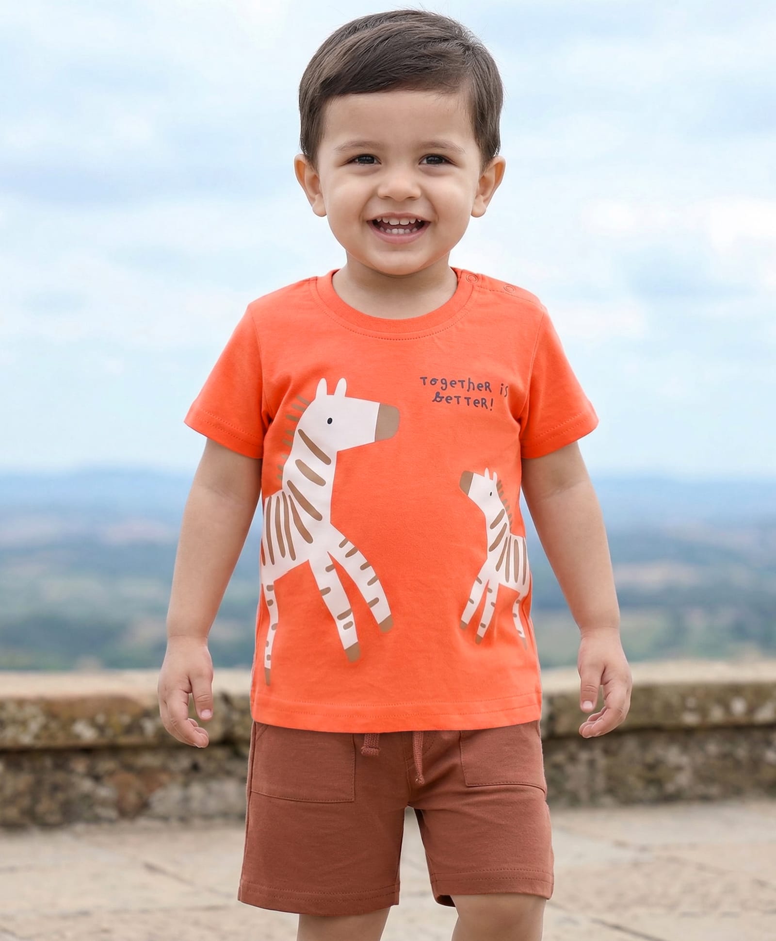 Babyhug Single Jersey Knit Half Sleeves T-Shirt & Shorts Set with Zebra Print - Red & Brown-picture-20