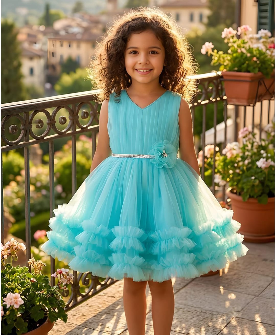 TOONYPORT Net Woven Sleeveless Floral Applique Detailed Ruffled Dress - Blue-image-22