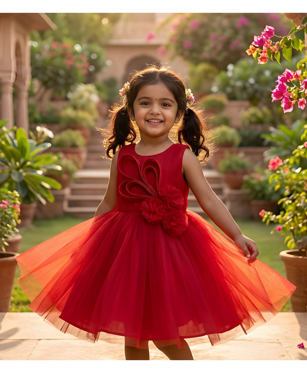 TOONYPORT Net Woven Sleeveless Floral & Ribbon Applique Detailed Dress - Red-image-20