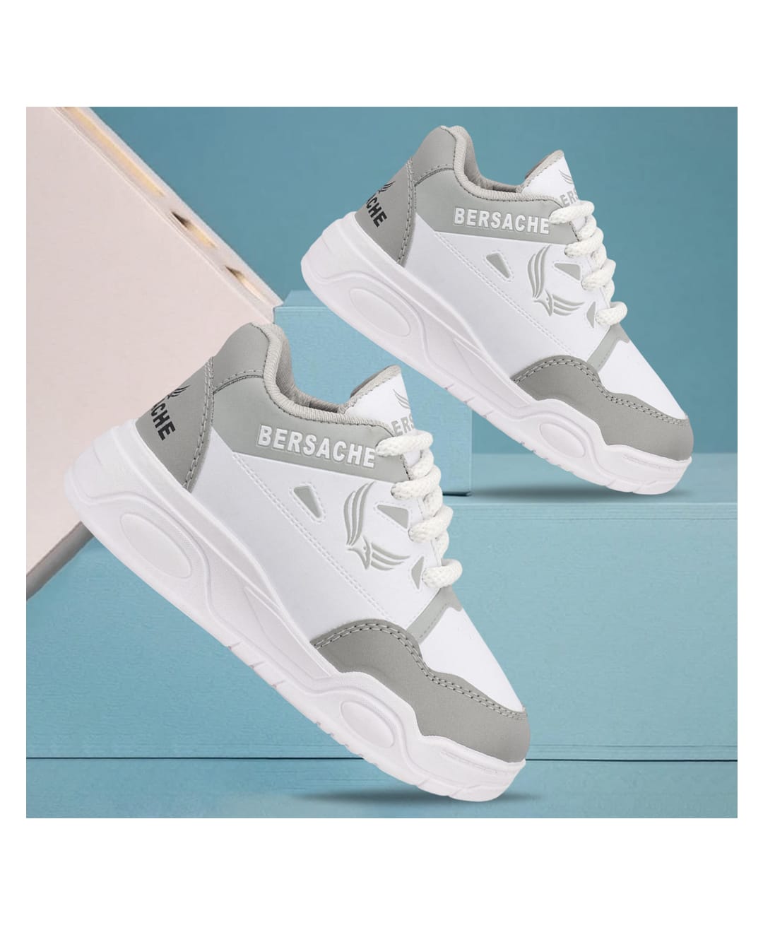 BERSACHE Colour Blocked & Brand Logo Designed Lace Up Shoes - Grey-picture-44