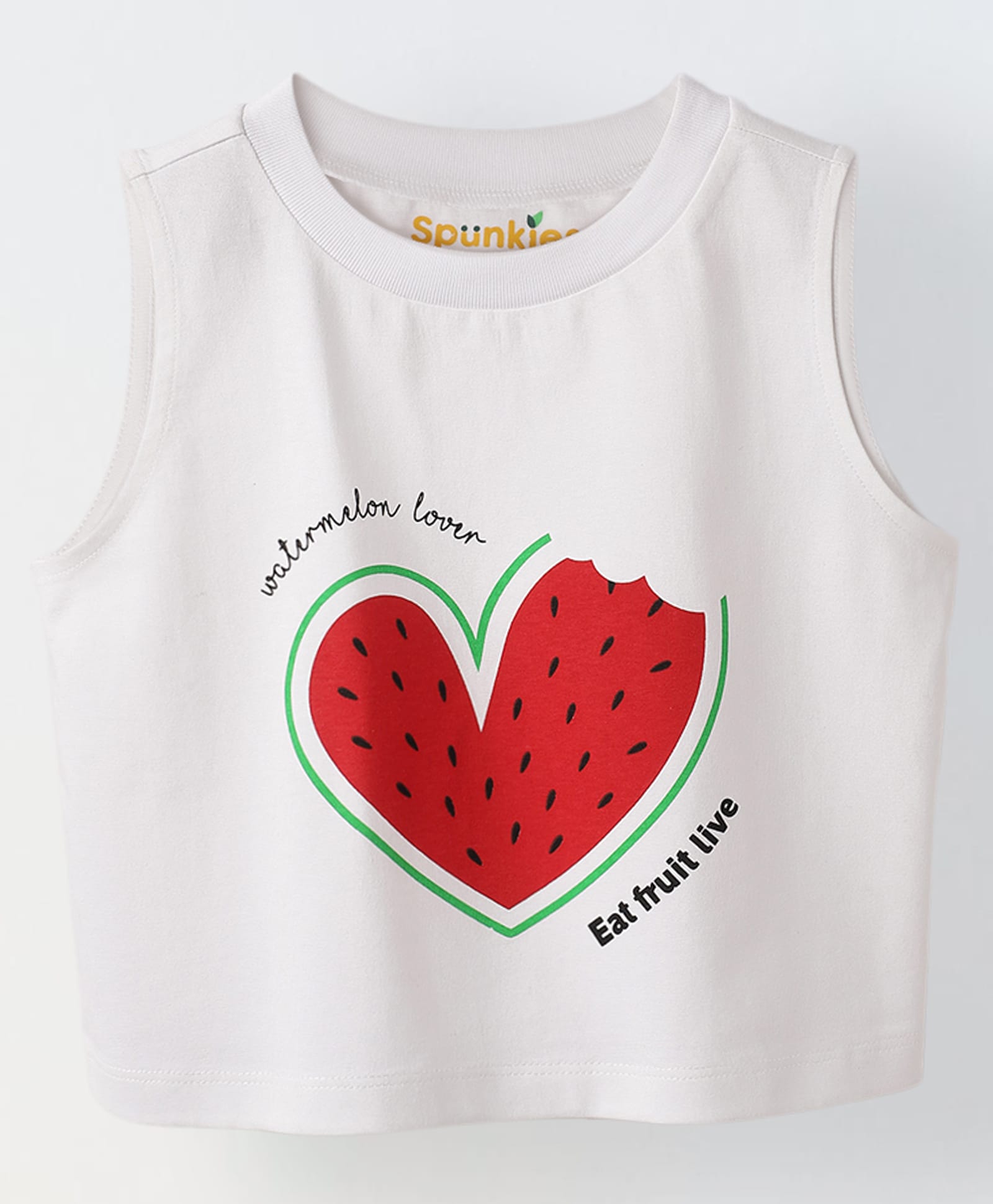 Spunkies Cotton Knit Sleeveless Watermelon Printed Crop Top - White-image-19