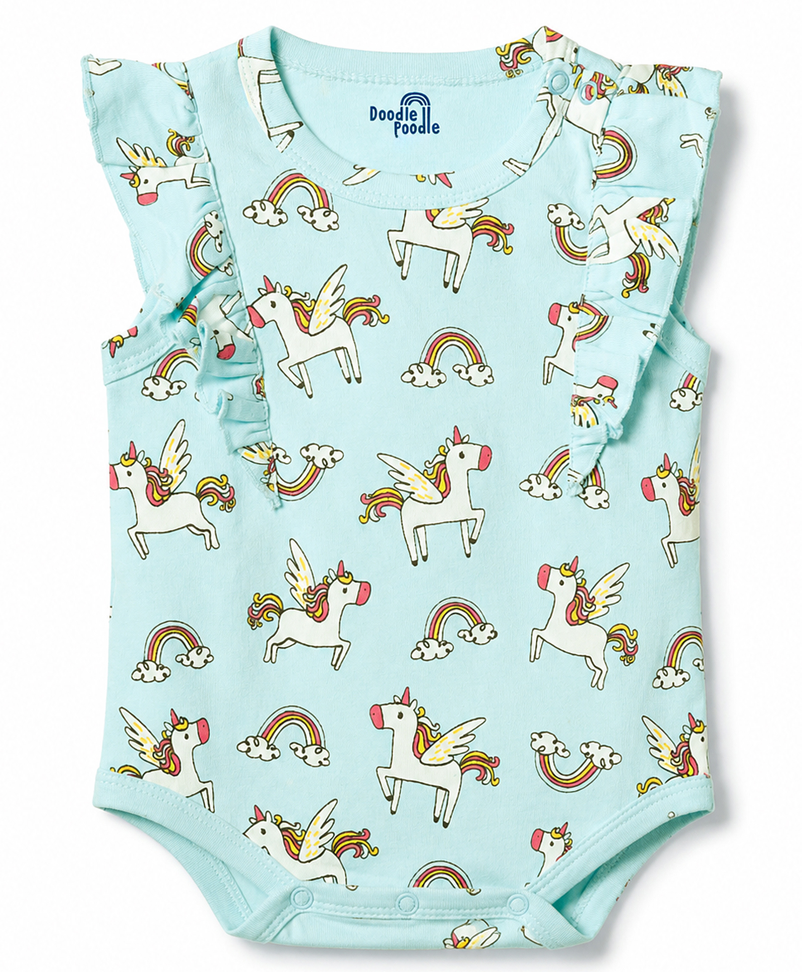 Doodle Poodle 100% Cotton Knit Sleeveless Unicorn Printed Onesie - Light Blue-picture-23