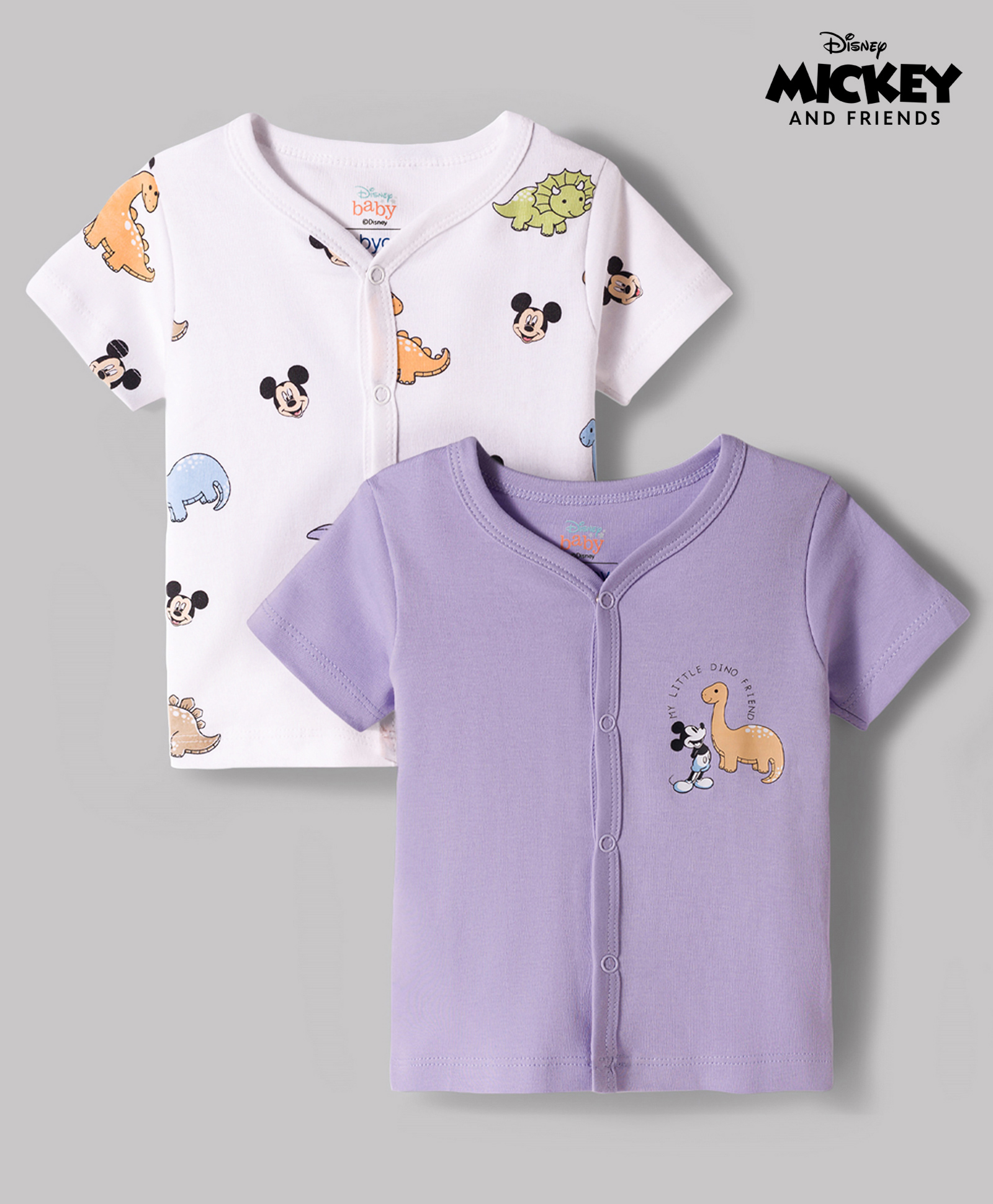 Babyoye Disney Interlock Knit Half Sleeves Jhablas With Mickey Mouse Graphic Pack of 2 - Multicolor-picture-25