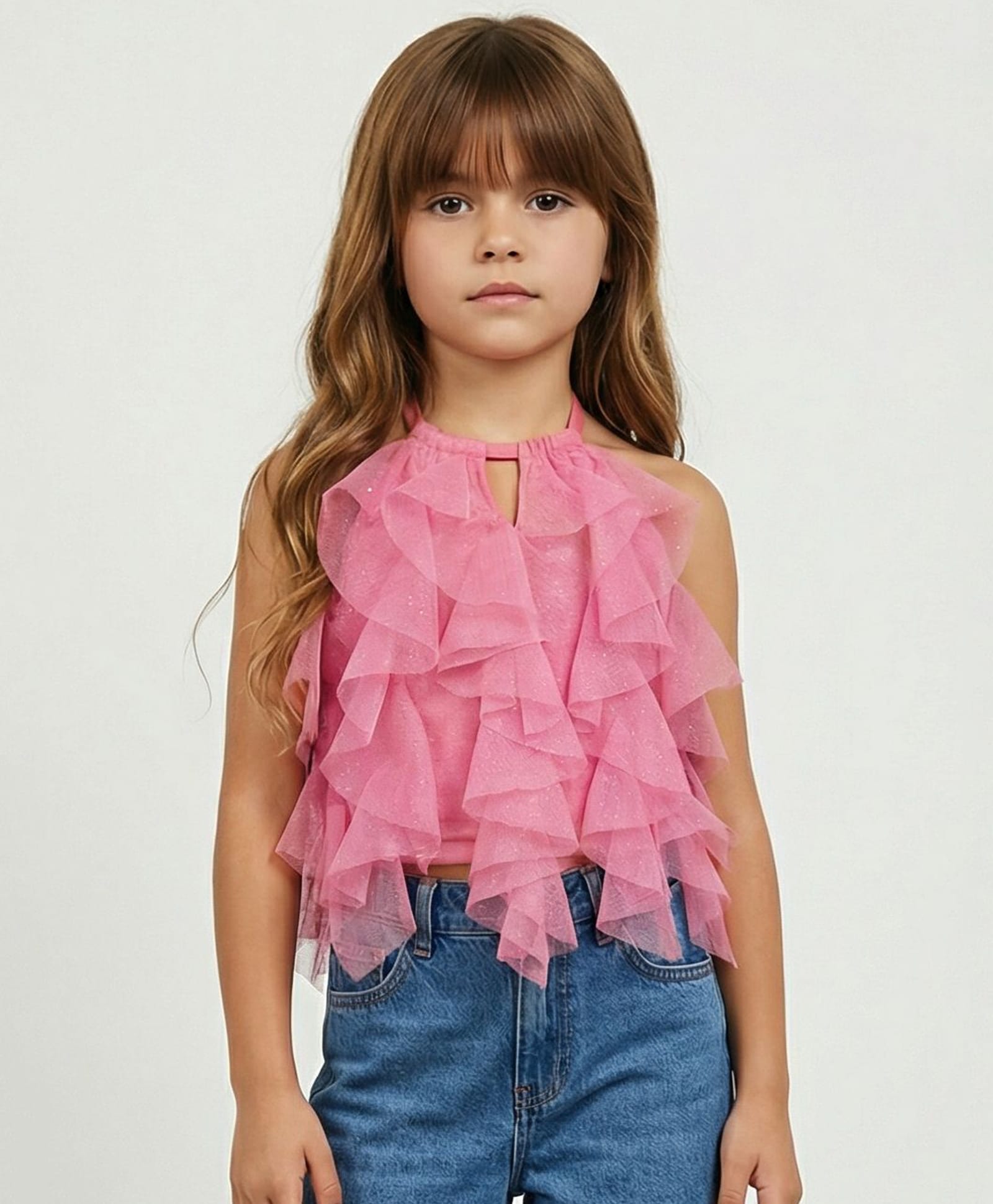 Taffykids Knit Sleeveless Ruffle Detailed Top - Pink-picture-14