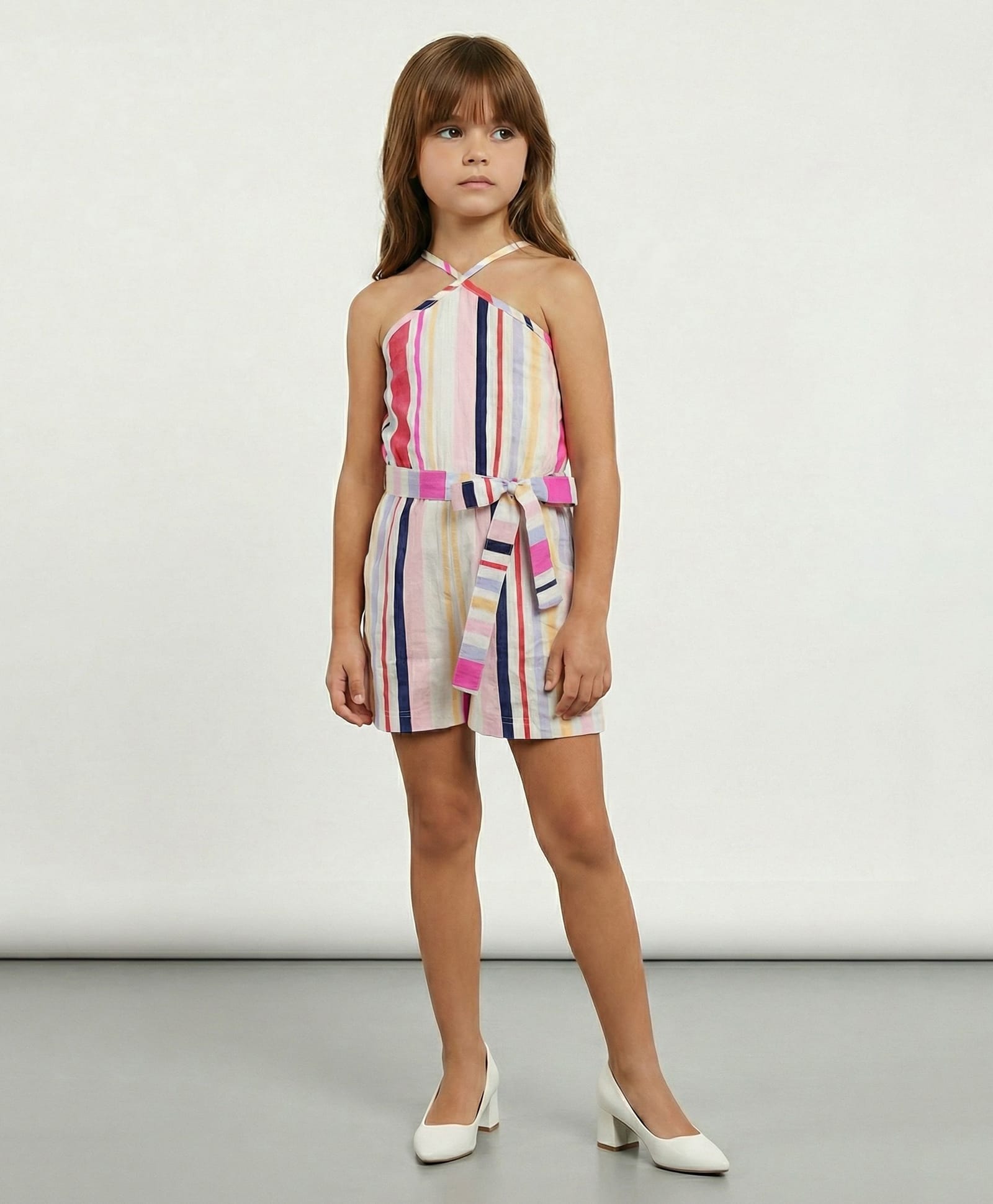 Taffykids Viscose Woven Sleeveless Striped Jumpsuit - Multi Colour-picture-32