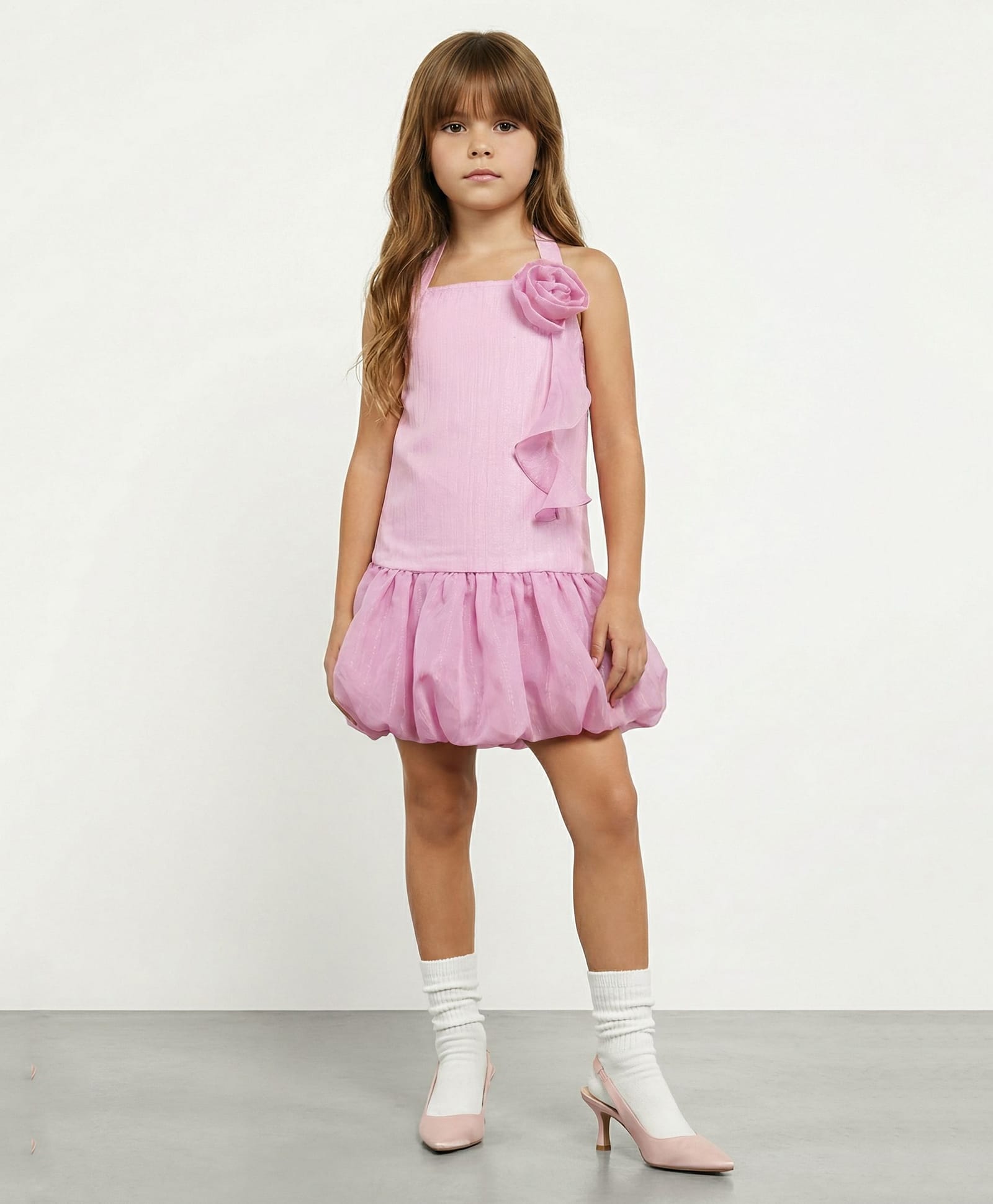 Taffykids Woven Sleeveless Floral Applique Detailed Balloon Dress - Pink-picture-21