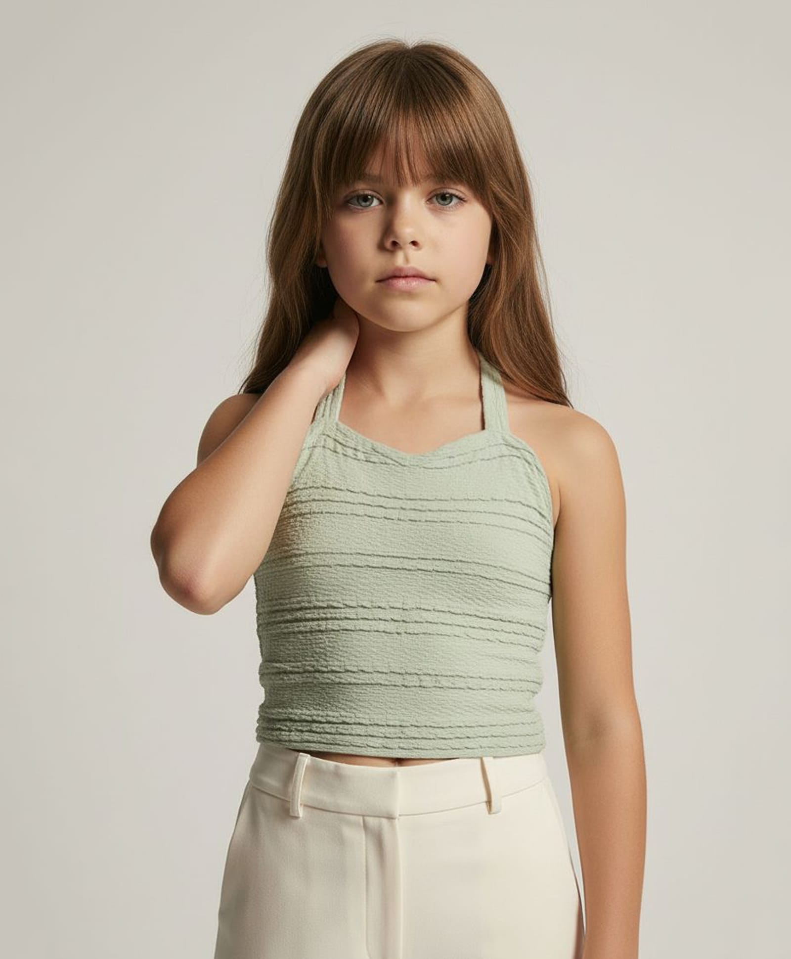 Taffykids Knit Sleeveless Textured Crop Top - Green-image-4