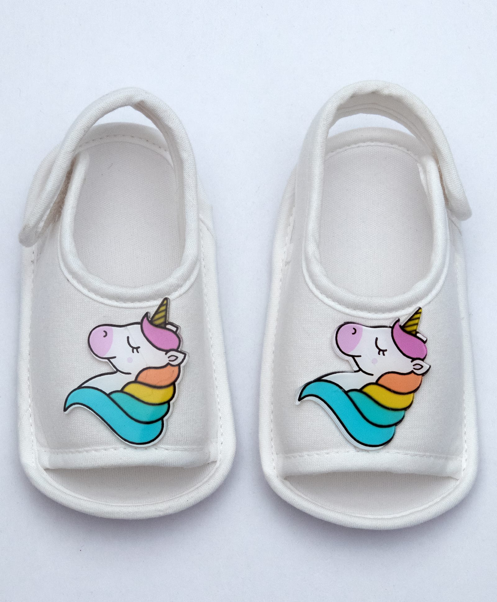 Daizy Unicorn Applique Detailed Velcro Closure Booties - White-picture-15