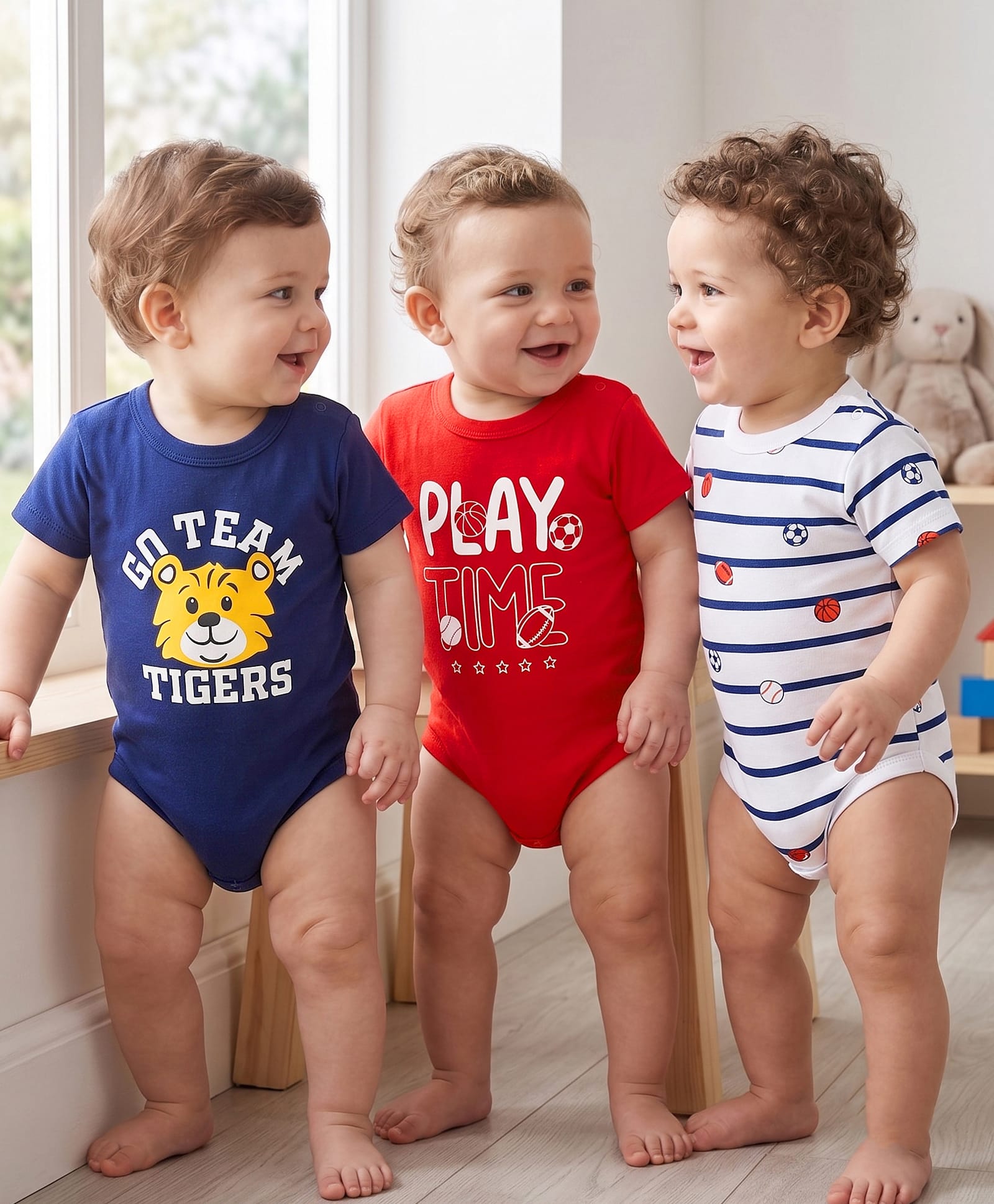 Doodle Poodle 100% Cotton Knit Half Sleeves Printed Onesies Pack of 3 - White Red & Navy Blue-picture-31