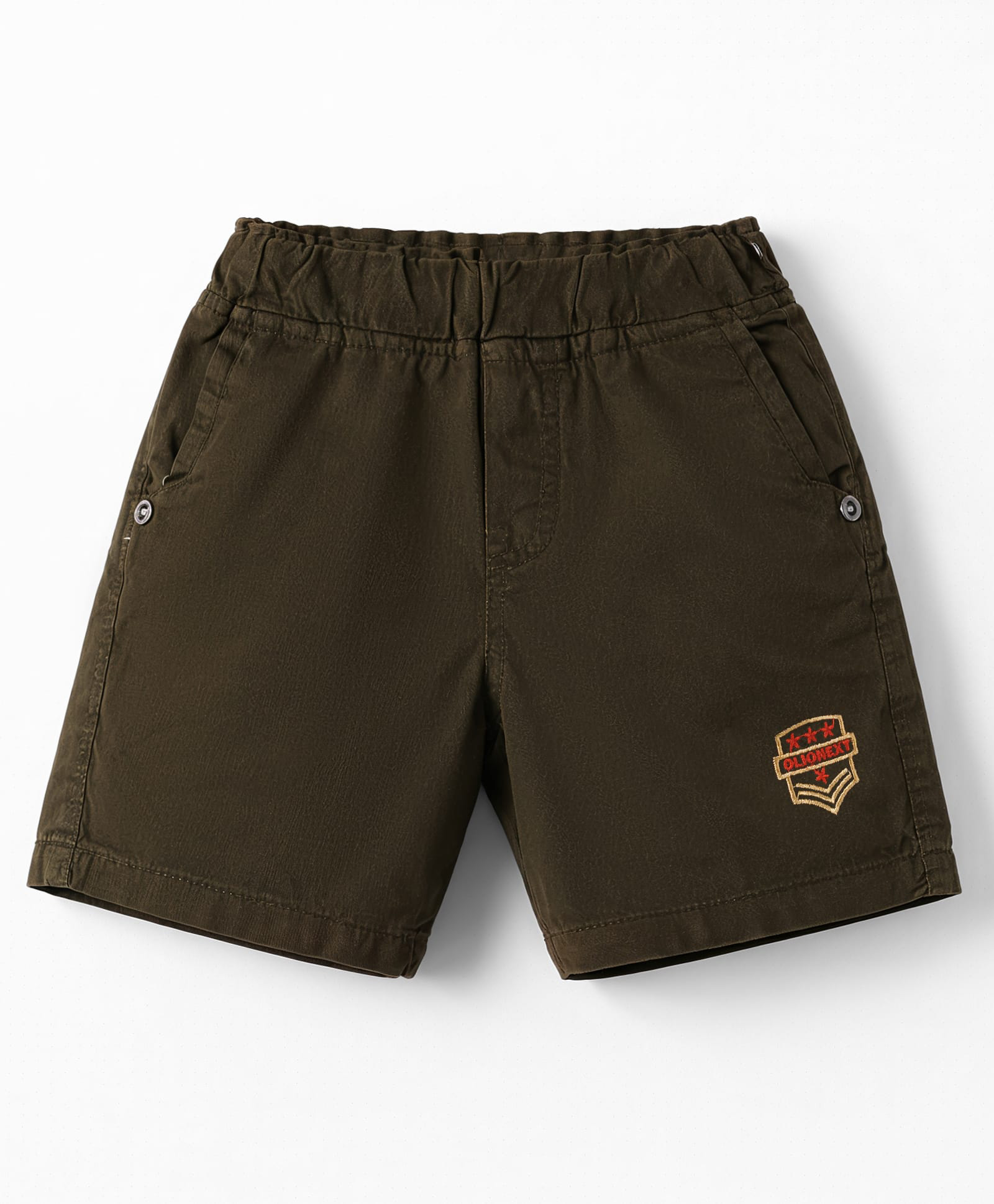 Olio Kids Cotton Knit Above Knee Length Shorts with Embroidery - Brown-image-48