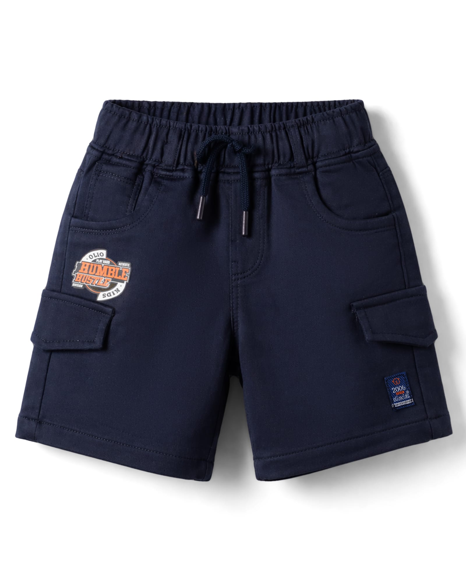 Olio Kids Cotton Knit Above Knee Length Shorts with Text Print - Navy Blue-picture-26