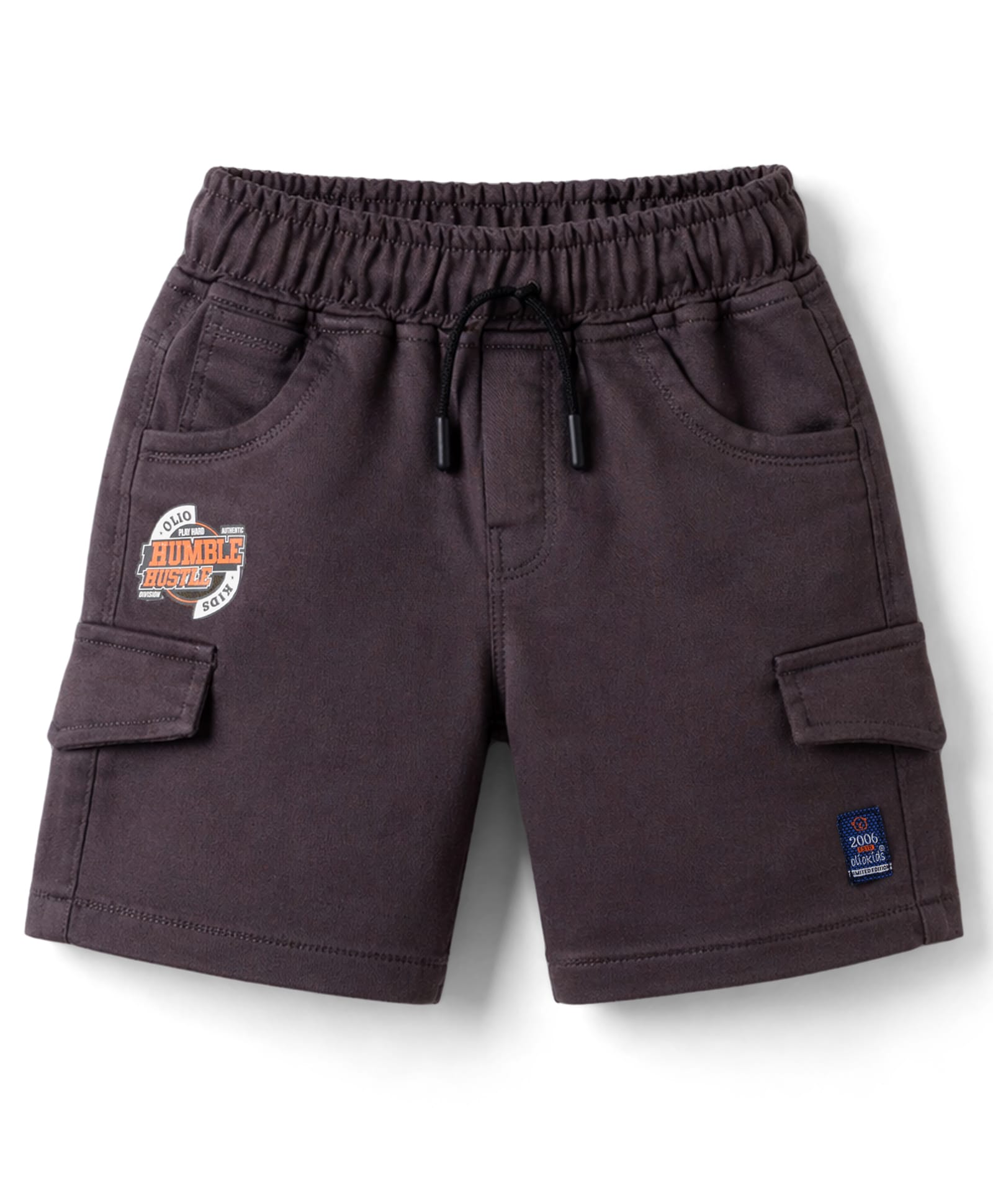 Olio Kids Cotton Knit Above Knee Length Shorts with Text Print - Grey-image-32