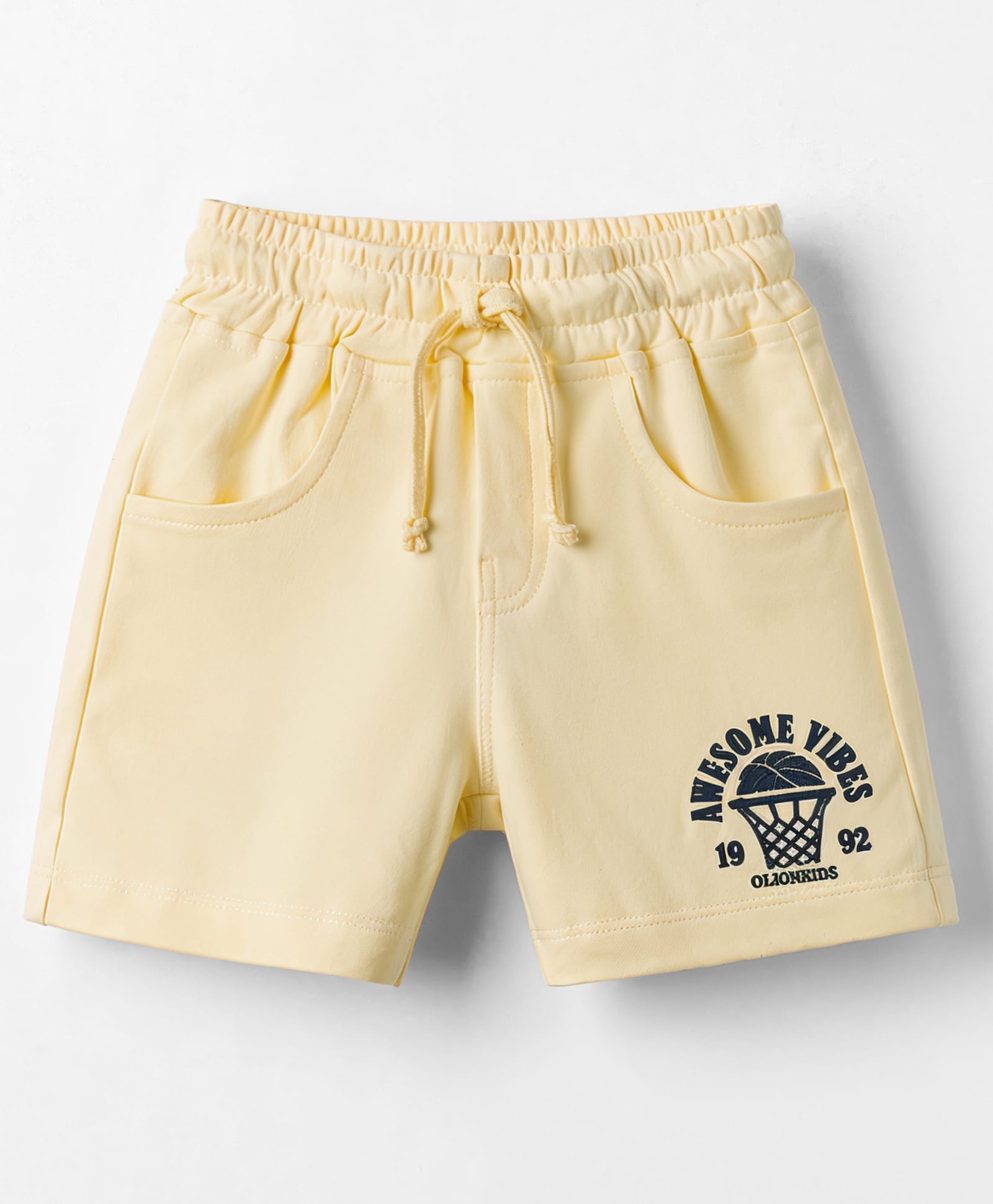 Olio Kids Cotton Knit Above Knee Length Shorts with Basketball Print - Yellow-picture-14