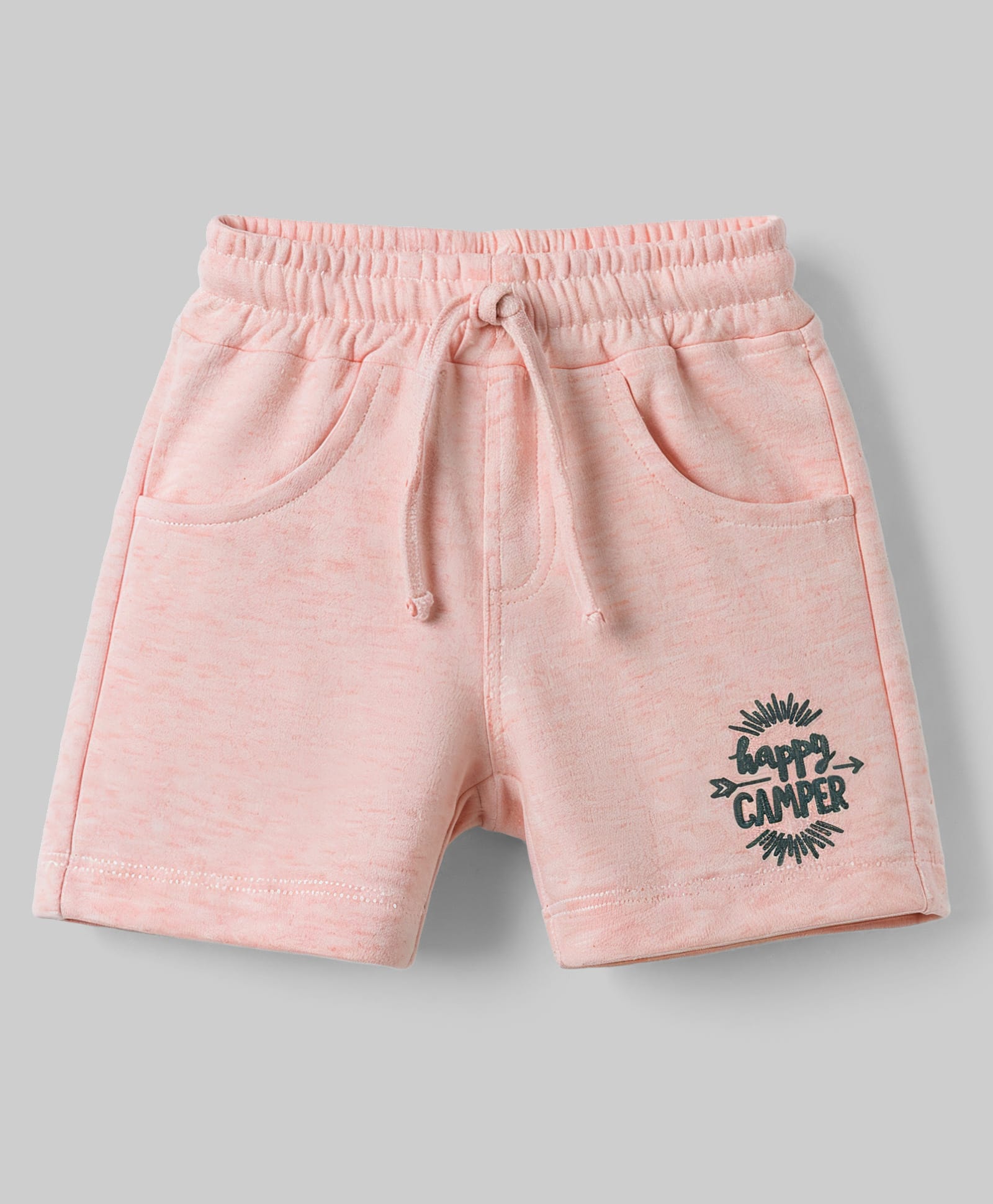 Olio Kids Cotton Knit Above Knee Length Shorts with Text Print - Pink-picture-1
