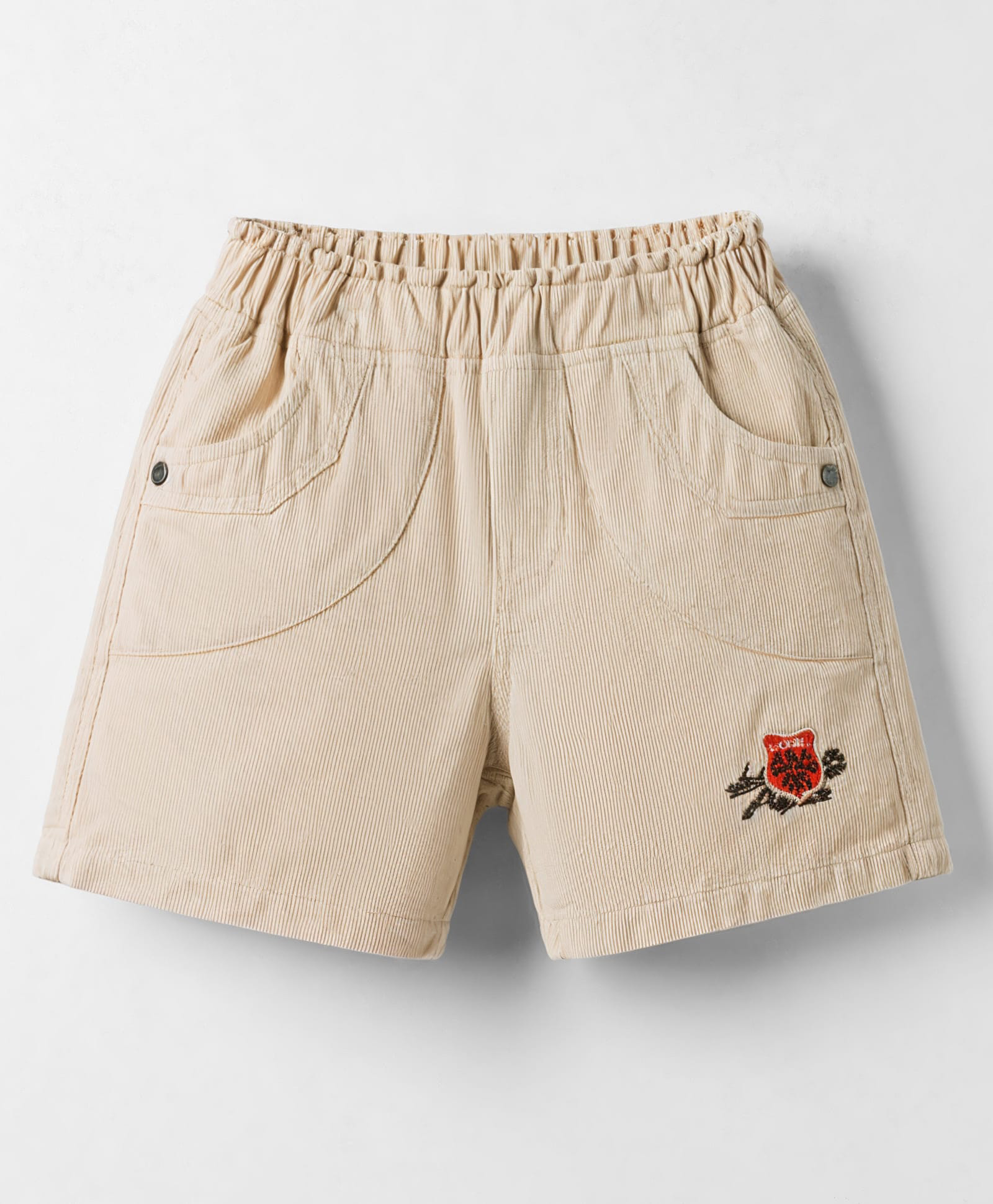 Olio Kids Cotton Knit Above Knee Length Shorts with Embroidery - Cream-picture-33