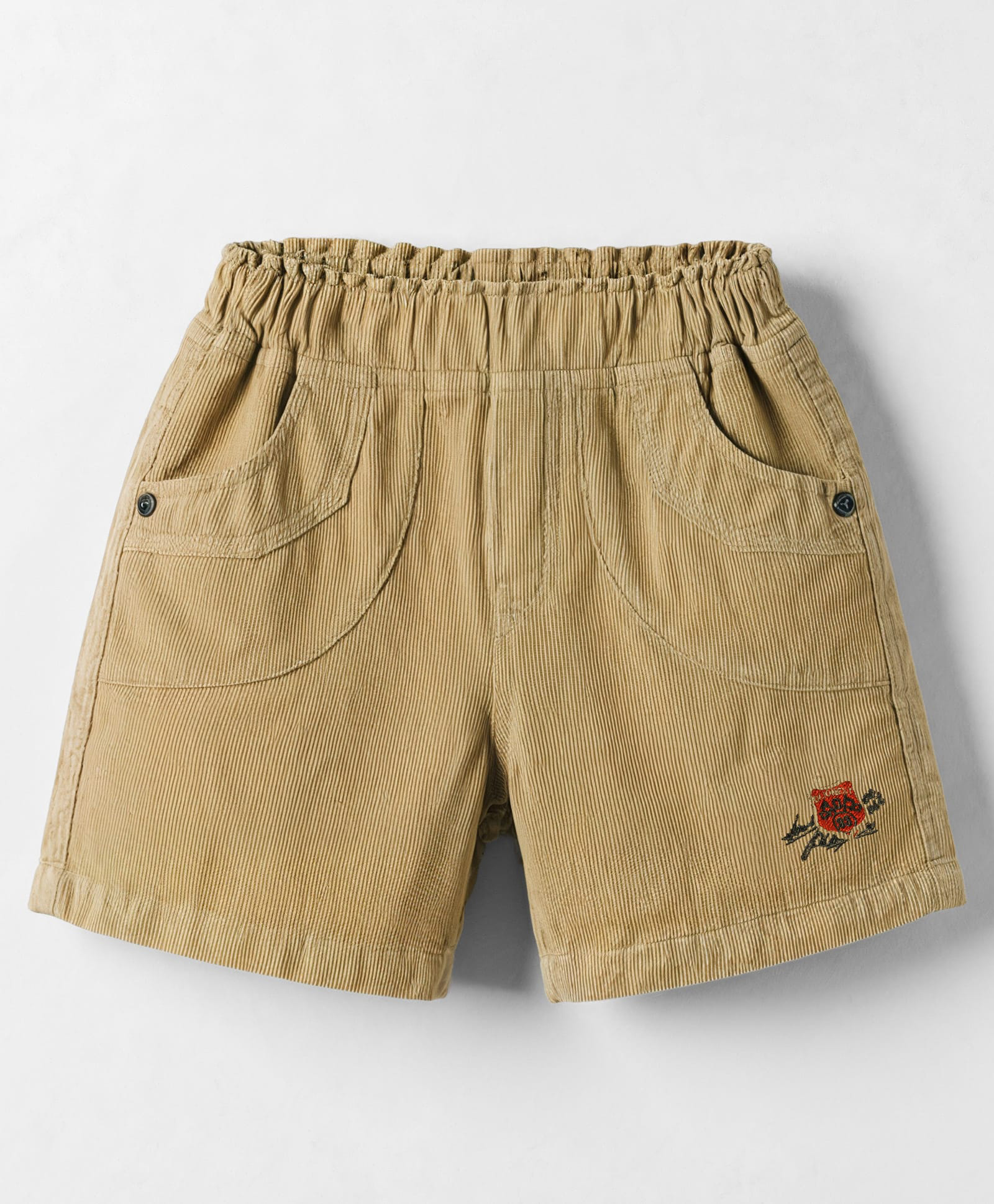 Olio Kids Cotton Knit Above Knee Length Shorts with Embroidery - Khaki-image-34