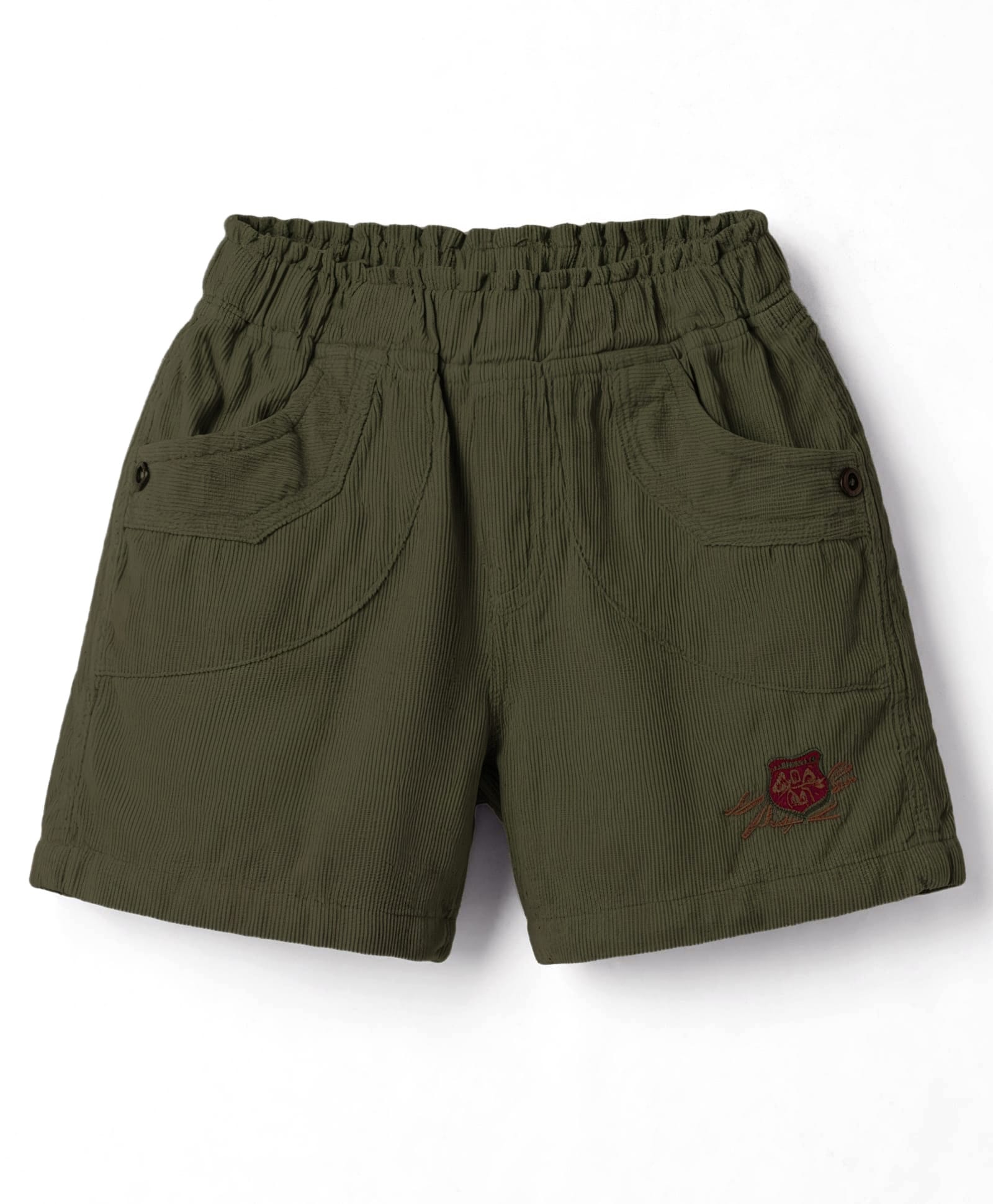 Olio Kids Cotton Knit Above Knee Length Shorts with Embroidery - Olive Green-image-41