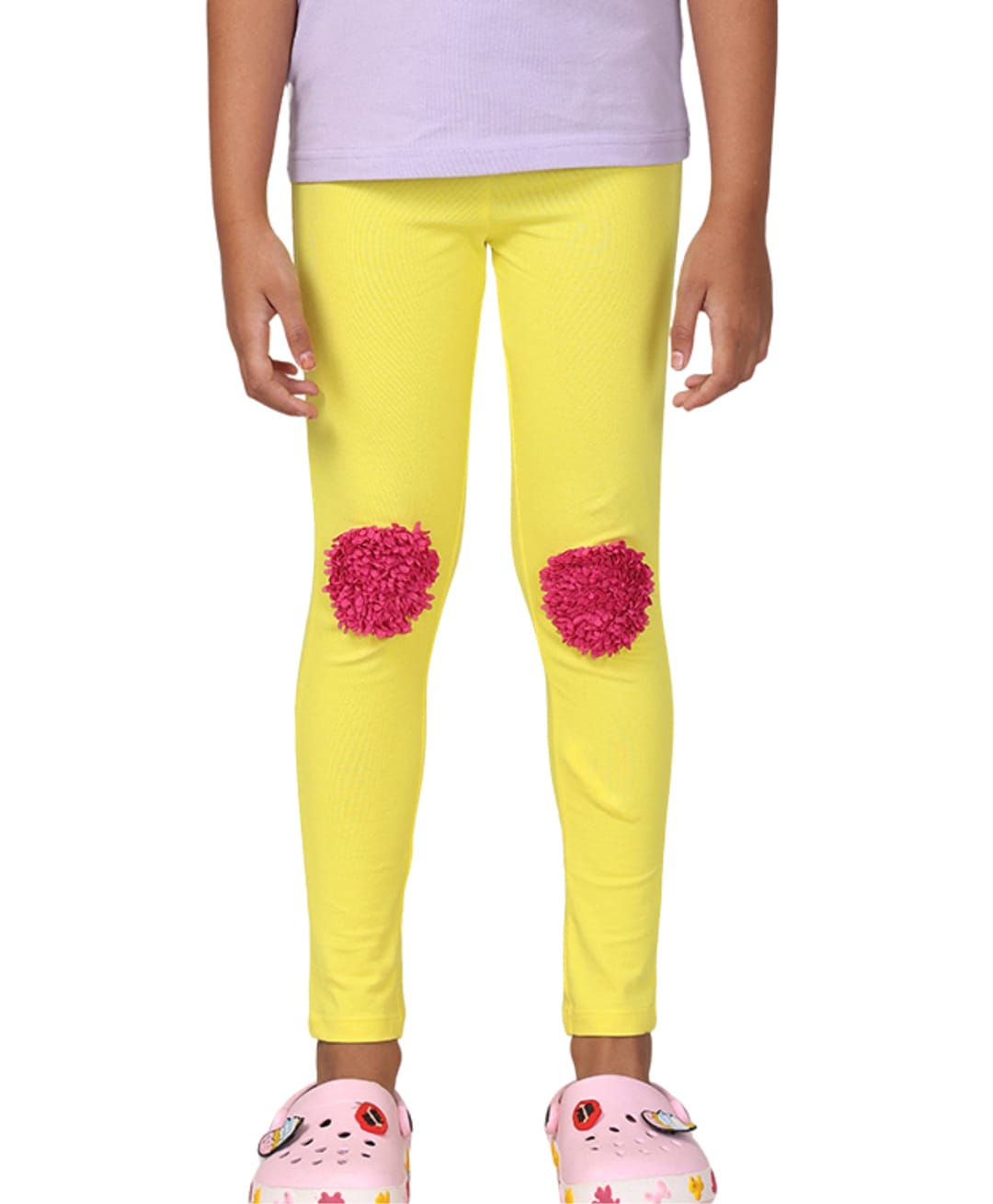 PILOLO Cotton Knit Thread Work Embroidered Leggings - Yellow-image-5