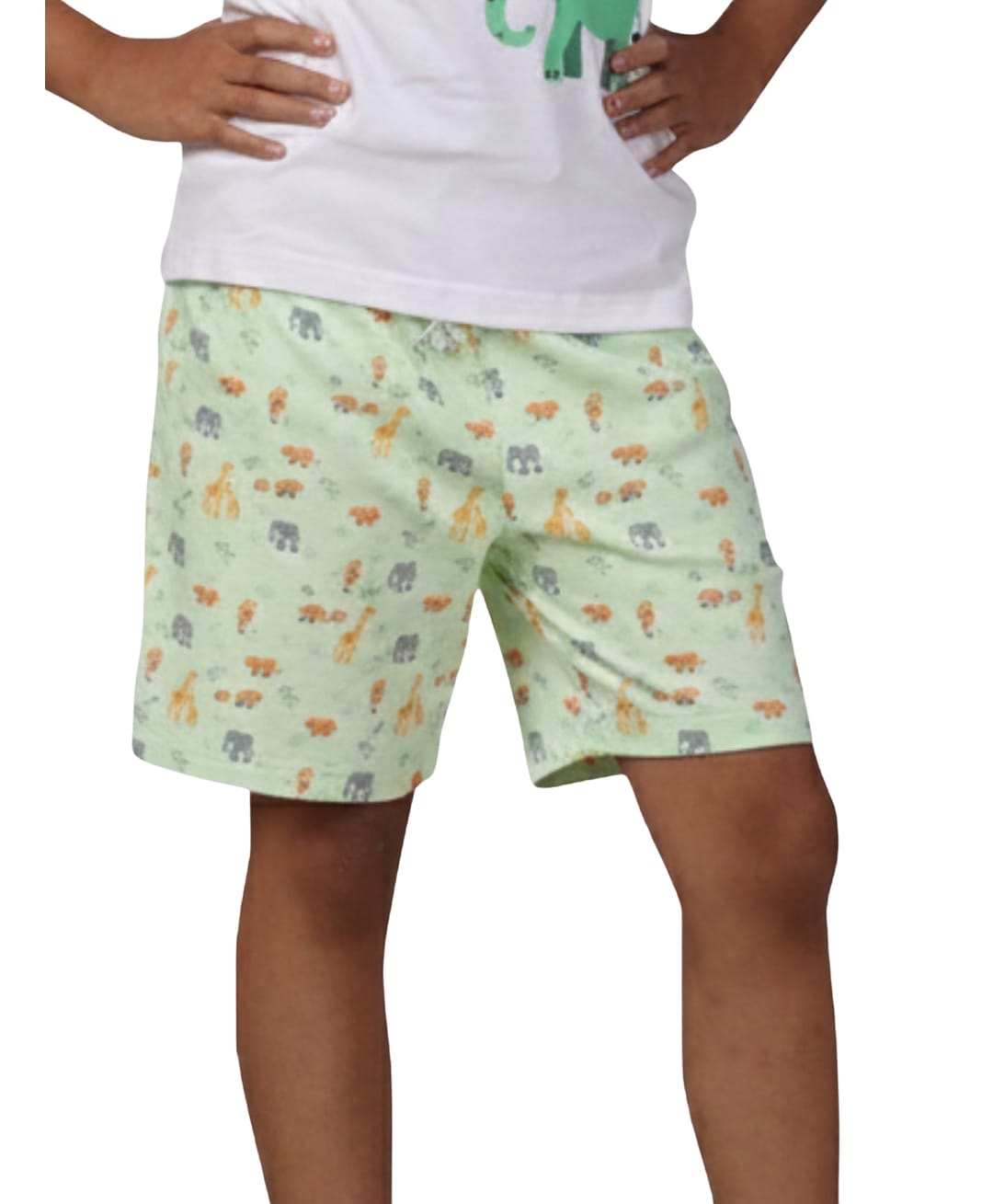 PILOLO Cotton Knit Animals Printed Shorts - Green-picture-27