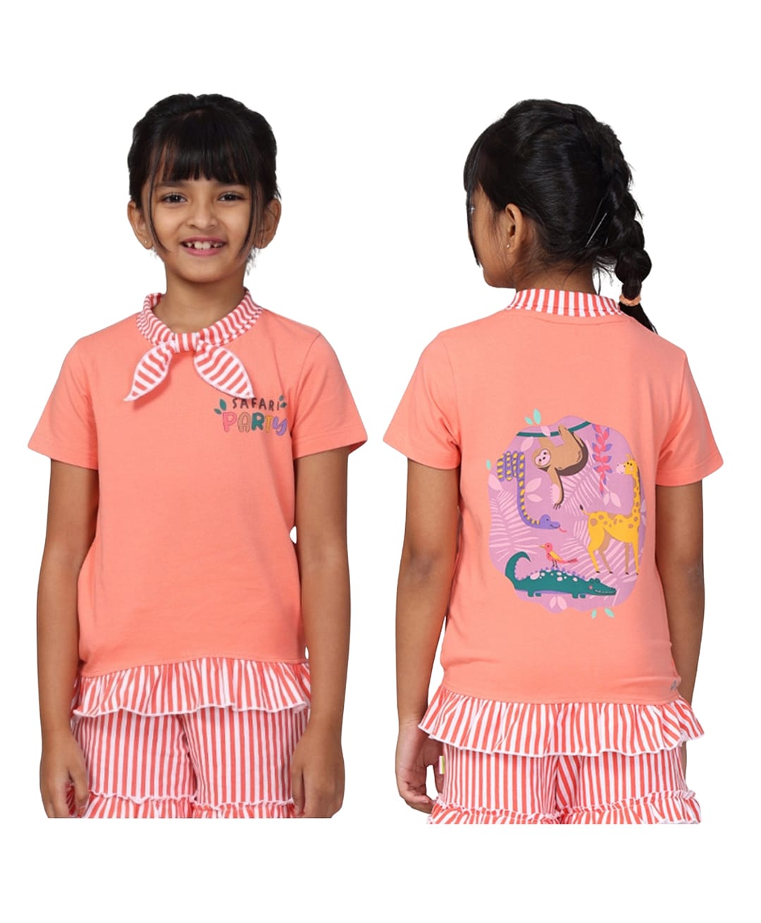 PILOLO Cotton Knit Half Sleeves Jungle Theme Printed Top - Pink-image-33