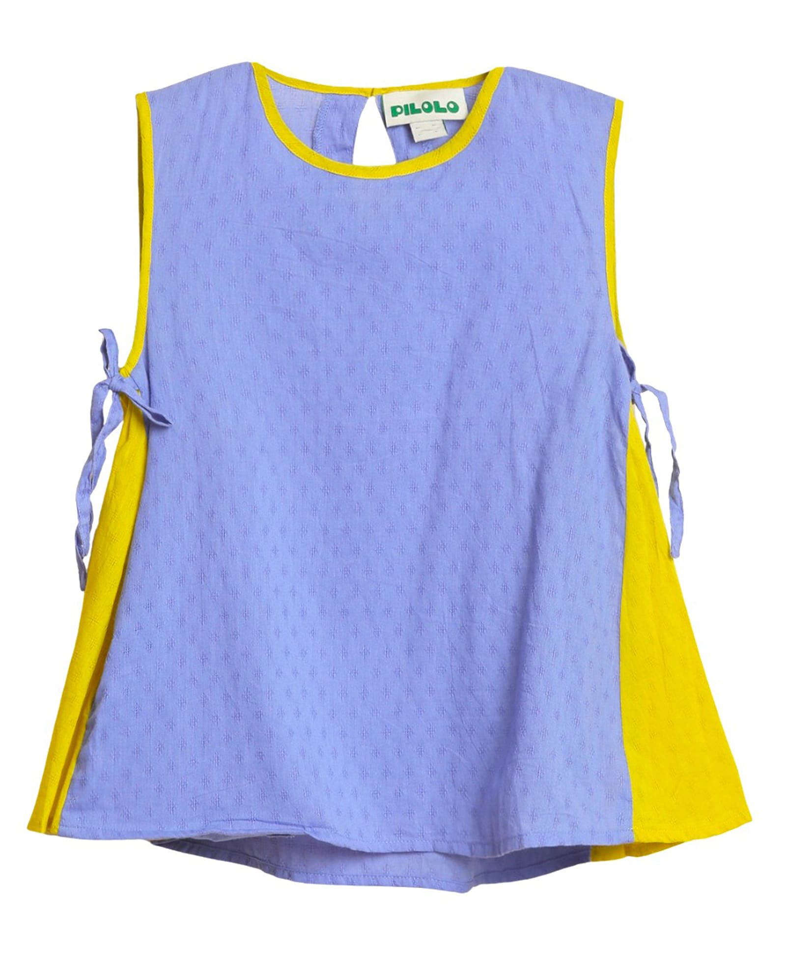 PILOLO Cotton Knit Sleeveless Colour Blocked & Textured Top - Blue-picture-17