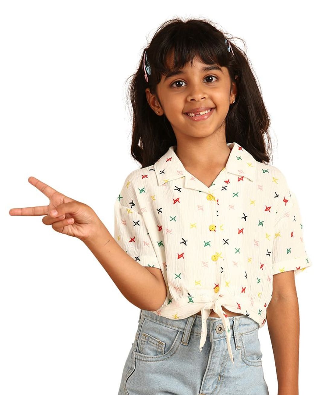 PILOLO Cotton Knit Half Sleeves Abstract Printed Shirt Style Top - White-picture-18