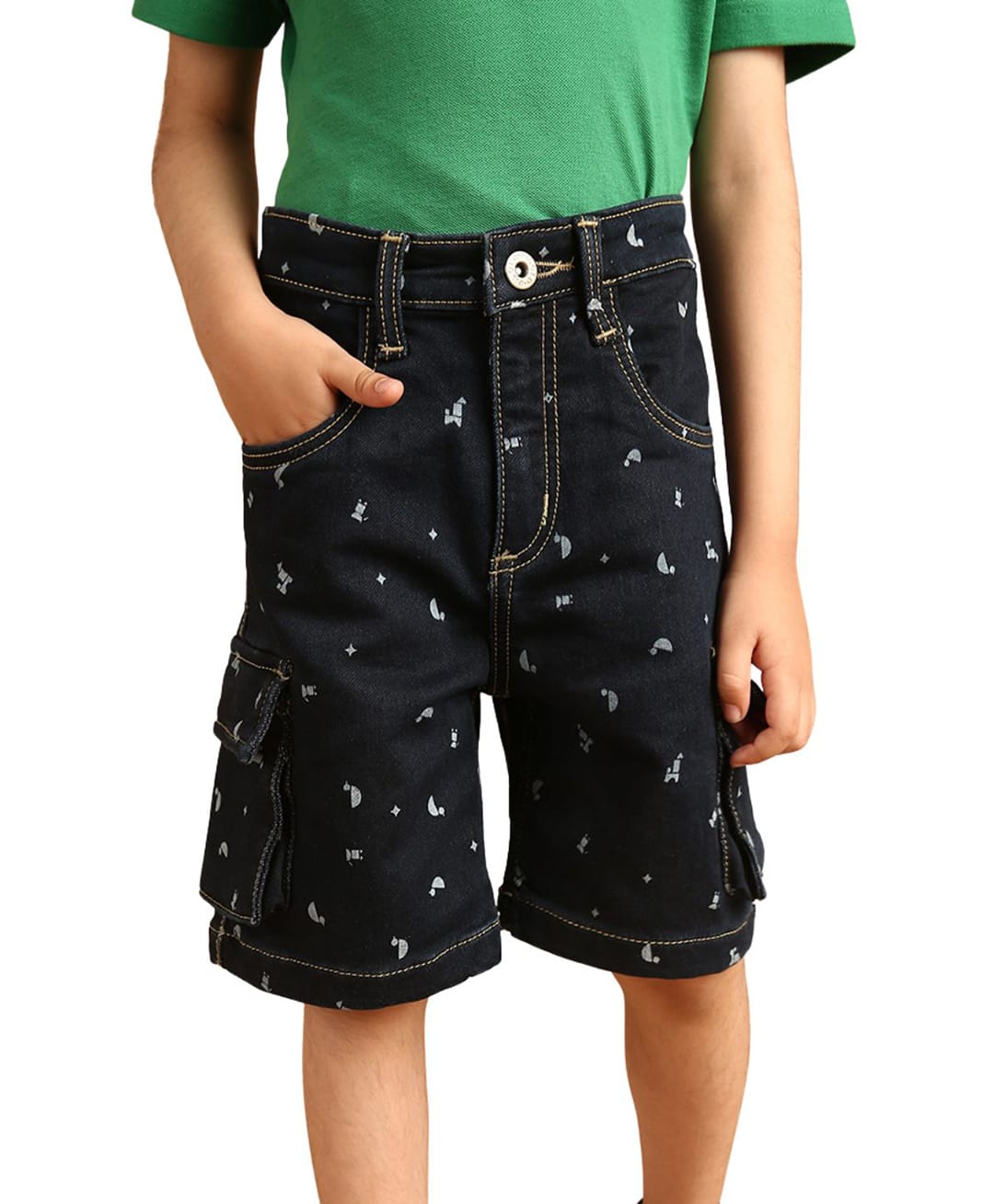 PILOLO Denim Knit Stars Printed Shorts - Navy Blue-picture-19