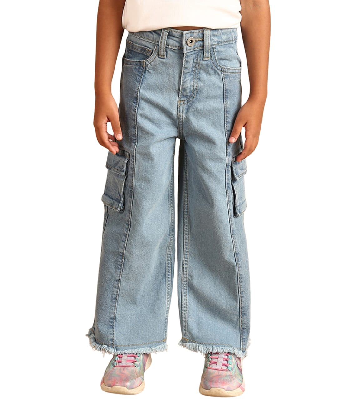 PILOLO Denim Knit Solid Cargo Jeans - Blue-picture-24