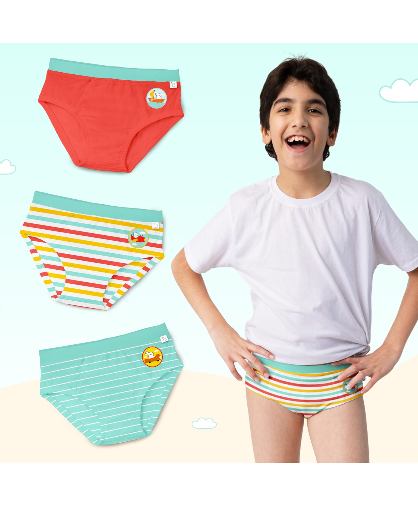 SuperBottoms Bamboo Knit Pack Of 3 Striped & Animal Printed Briefs - Multi Colour-image-30