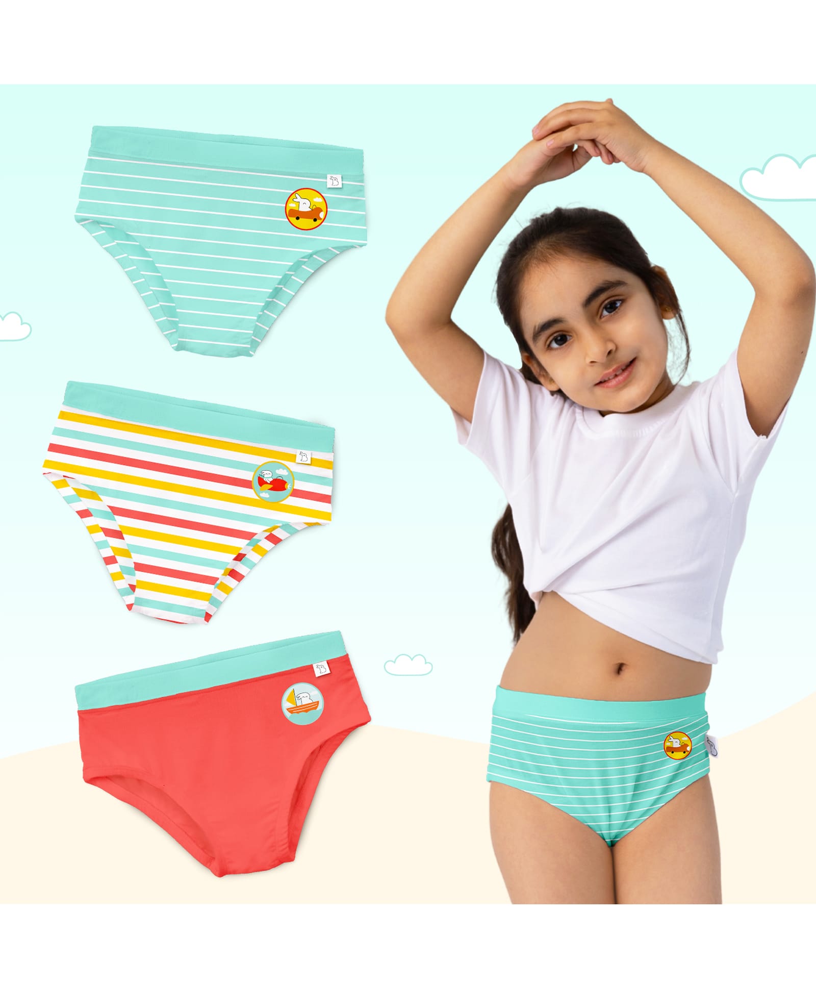 SuperBottoms Bamboo Knit Pack Of 3 Striped & Animal Printed Panties - Multi Colour-picture-29
