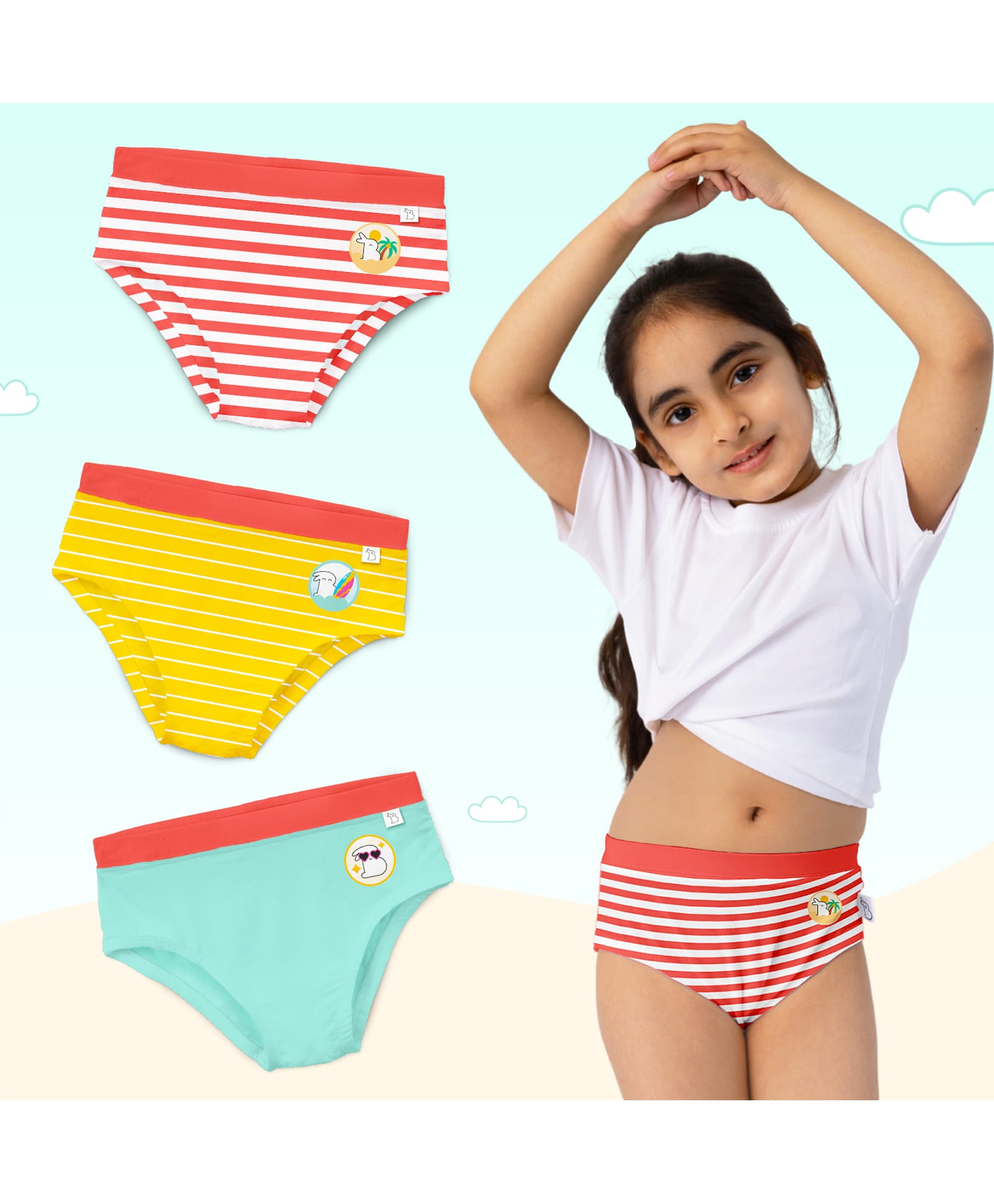 SuperBottoms Bamboo Knit Pack Of 3 Striped & Animal Printed Panties - Multi Colour